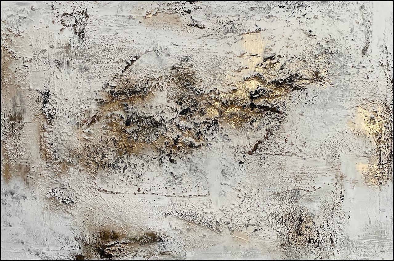 Aurora Pittura originale, Astratto, Moderno, Paesaggio originale arte urbana - Figurative Painting Oro di Rajan Seth