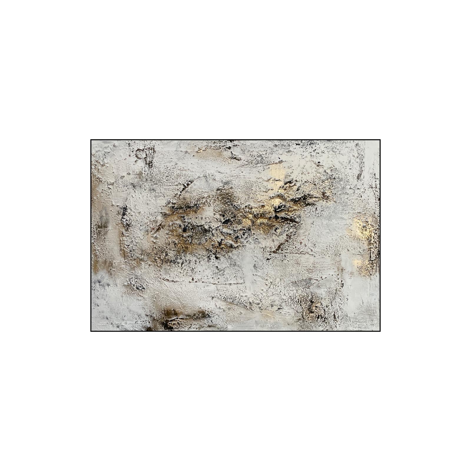 Pittura a tecnica mista di Rajan SETH. Ispirata da un mix di texture e toni neutri, quest'opera d'arte contemporanea astratta si adatta a qualsiasi interno neutro e moderno. La giustapposizione di colori e stili è l'aspetto chiave di quest'opera,