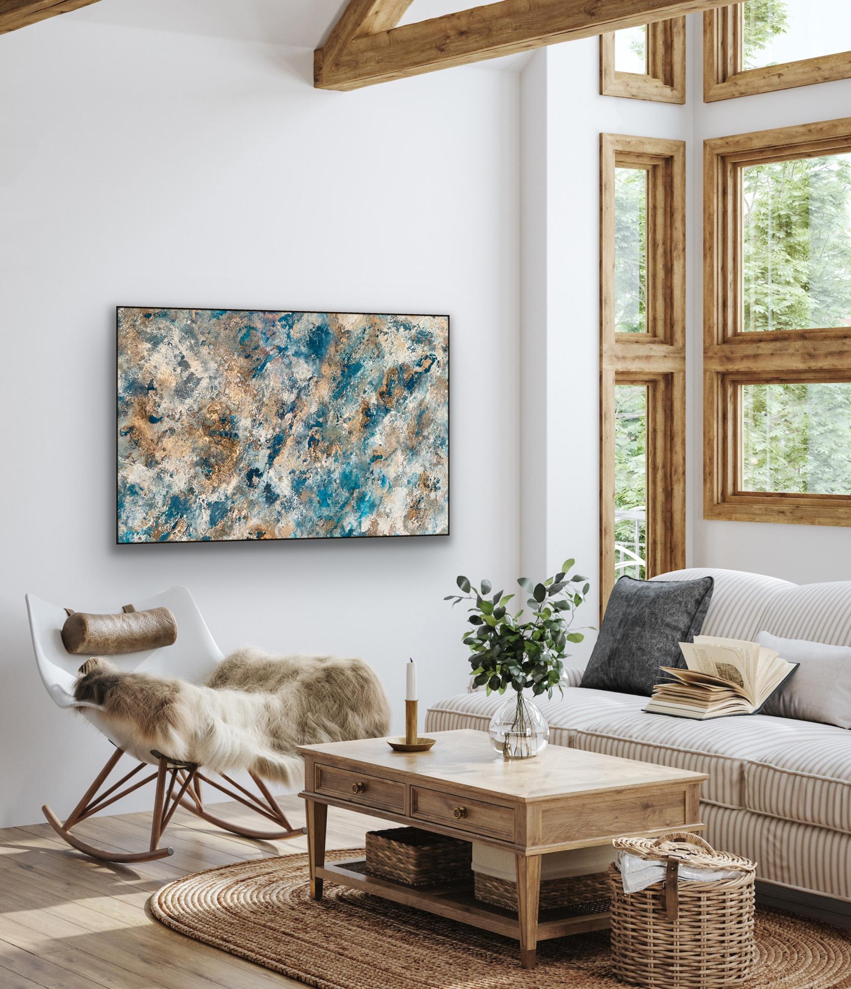 Azul, quadro originale, contemporaneo, astratto, paesaggio - Painting Contemporaneo di Rajan Seth