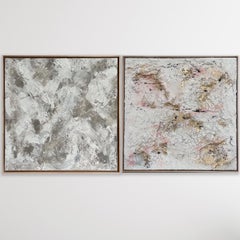 Diptych of Taupe and Concrete Rose, Original painting, Abstract, Textural