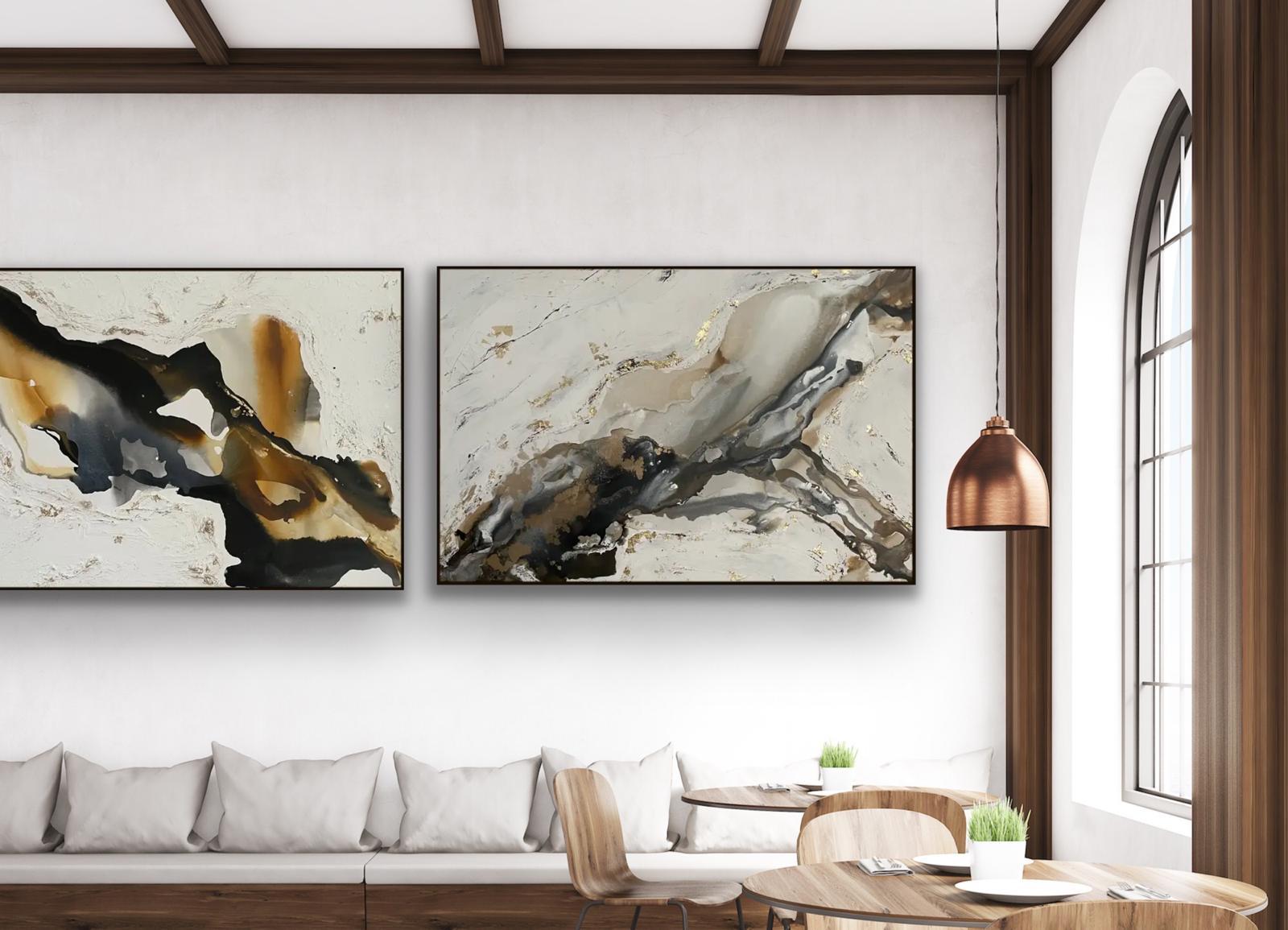 Dittico Moka e Cavaliere Oscuro, Pittura originale, Astratto, Arte 3D testuale 1