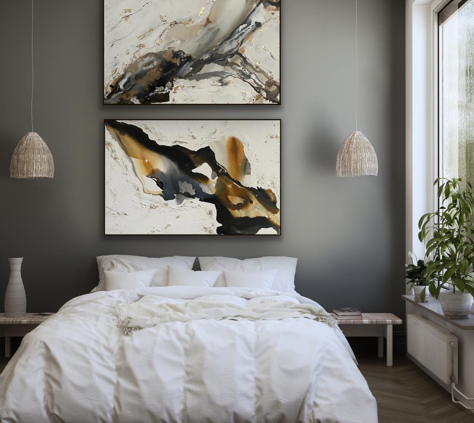 Dittico Moka e Cavaliere Oscuro, Pittura originale, Astratto, Arte 3D testuale 2