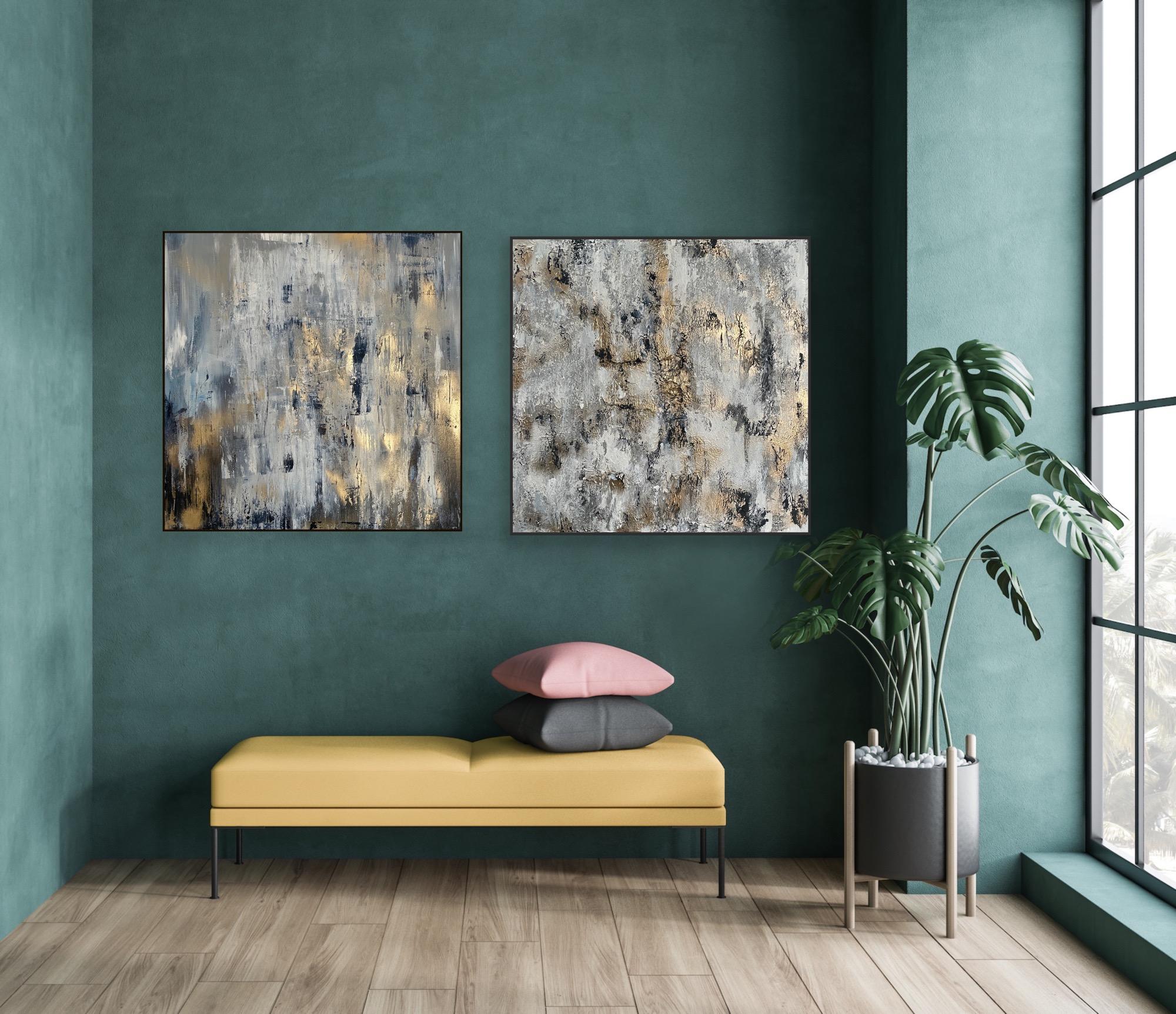 Dittico Odissea e No 11, Pittura originale, Astratto, Moderno - Abstract Painting Oro di Rajan Seth