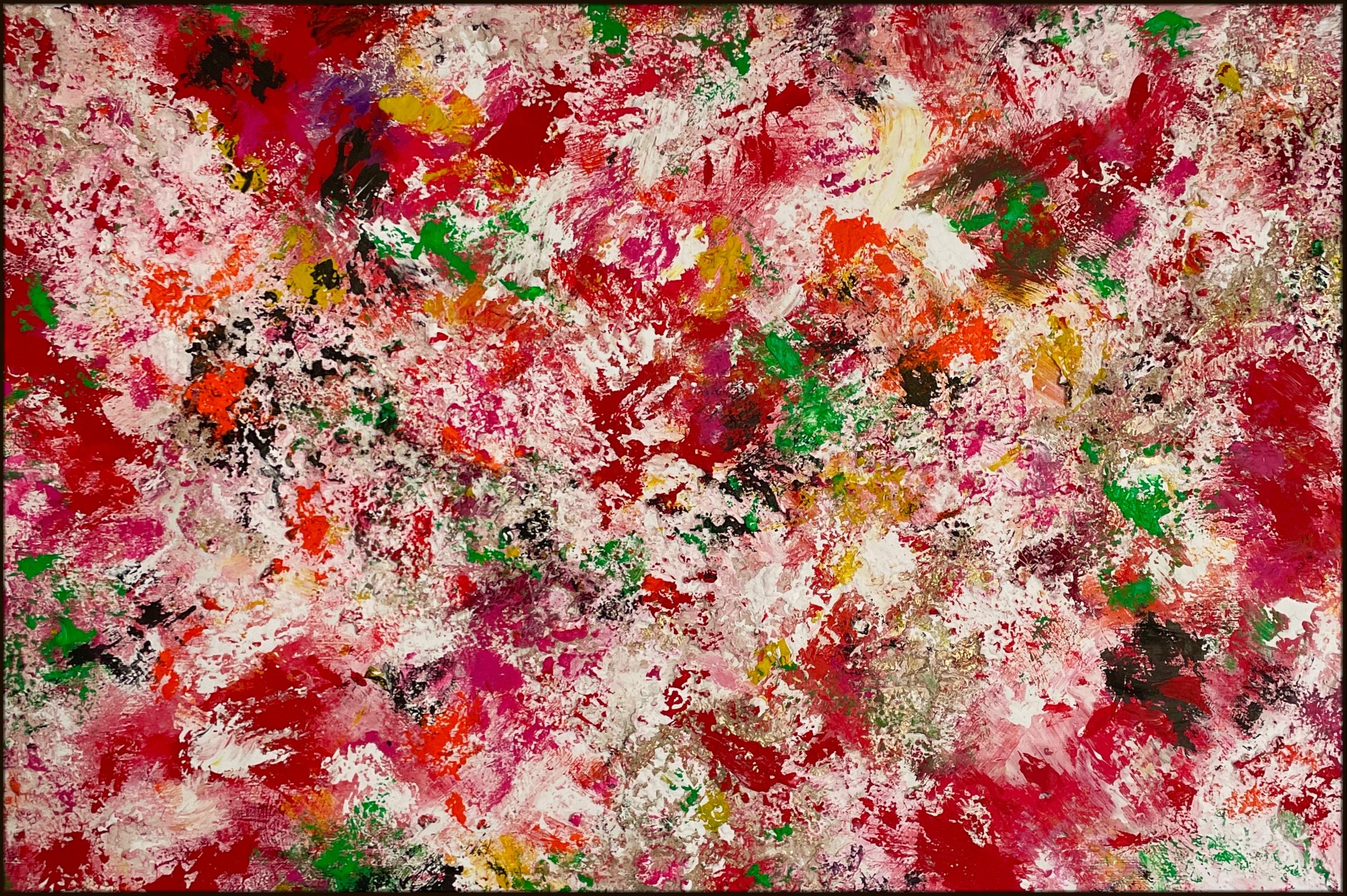 Rose e increspature, quadro originale, astratto, contemporaneo - Painting Contemporaneo di Rajan Seth