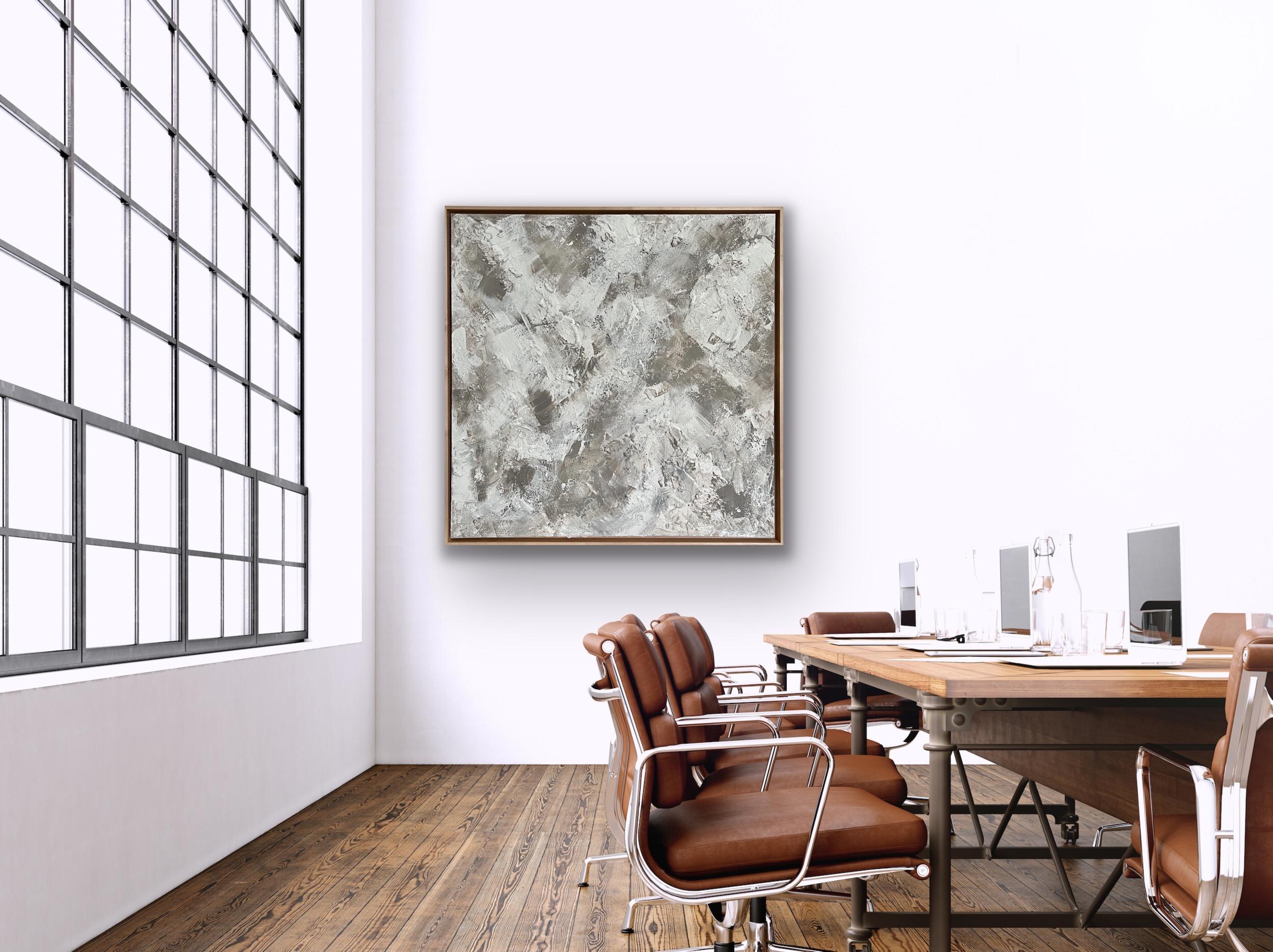 taupe, art abstrait, peinture texturée, blanc, gris, moderne en vente 7