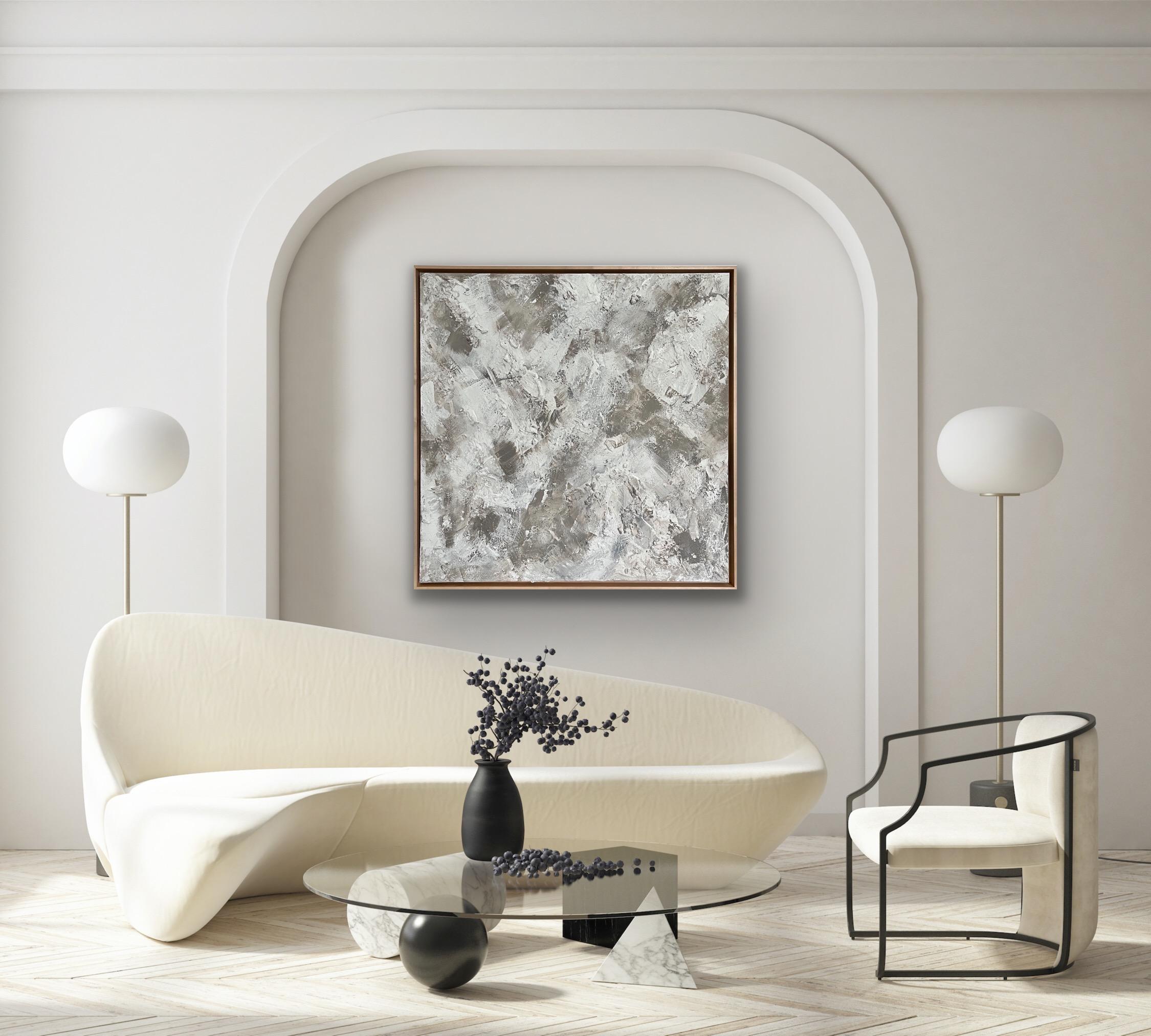 taupe, art abstrait, peinture texturée, blanc, gris, moderne en vente 8