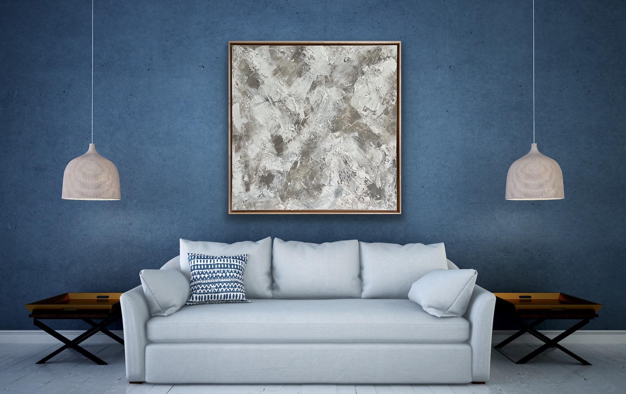 Taupe, Original painting, Abstract art, Textural painting, White, Grey, Modern - Painting by Rajan Seth