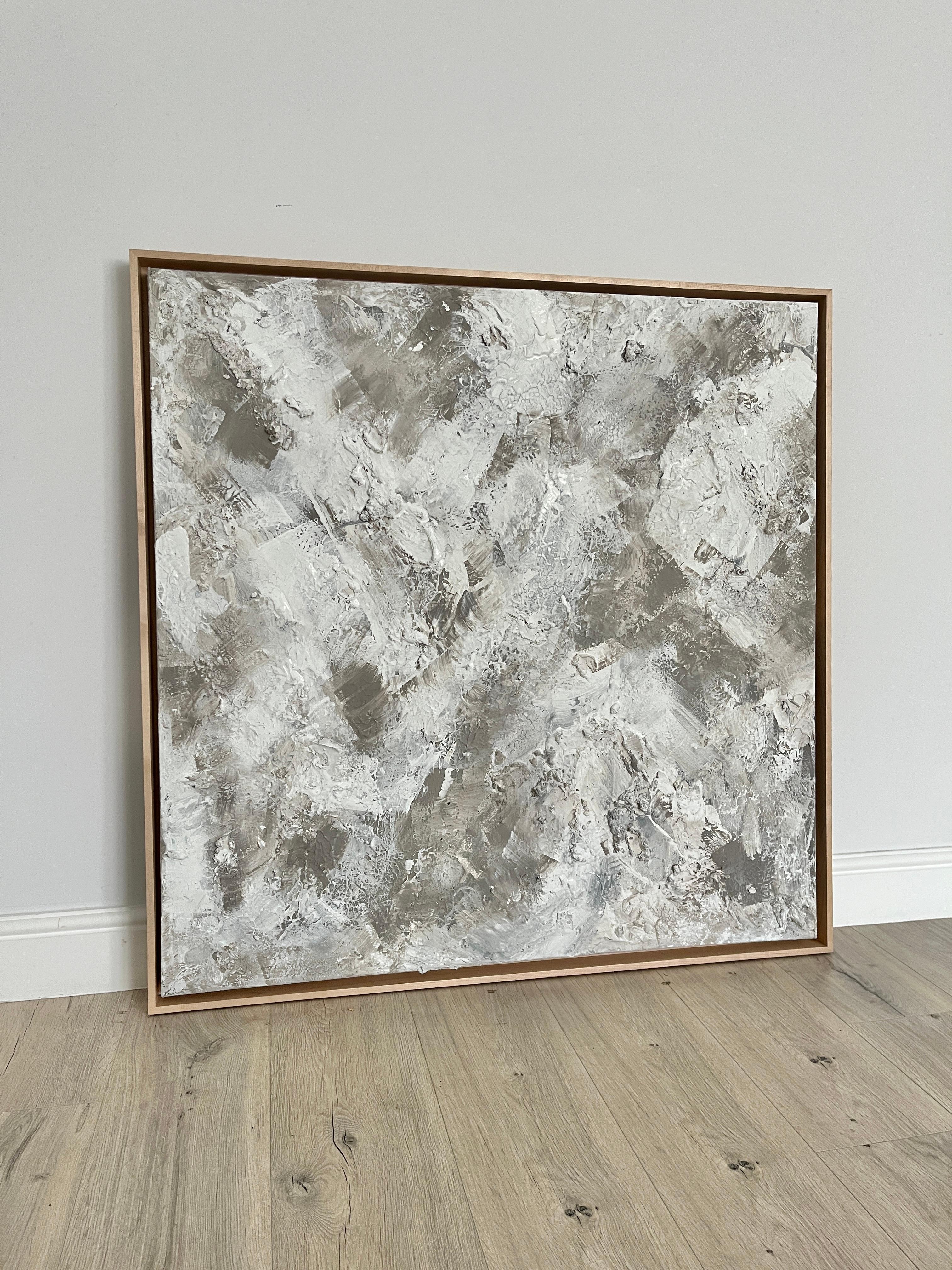 taupe, art abstrait, peinture texturée, blanc, gris, moderne en vente 4
