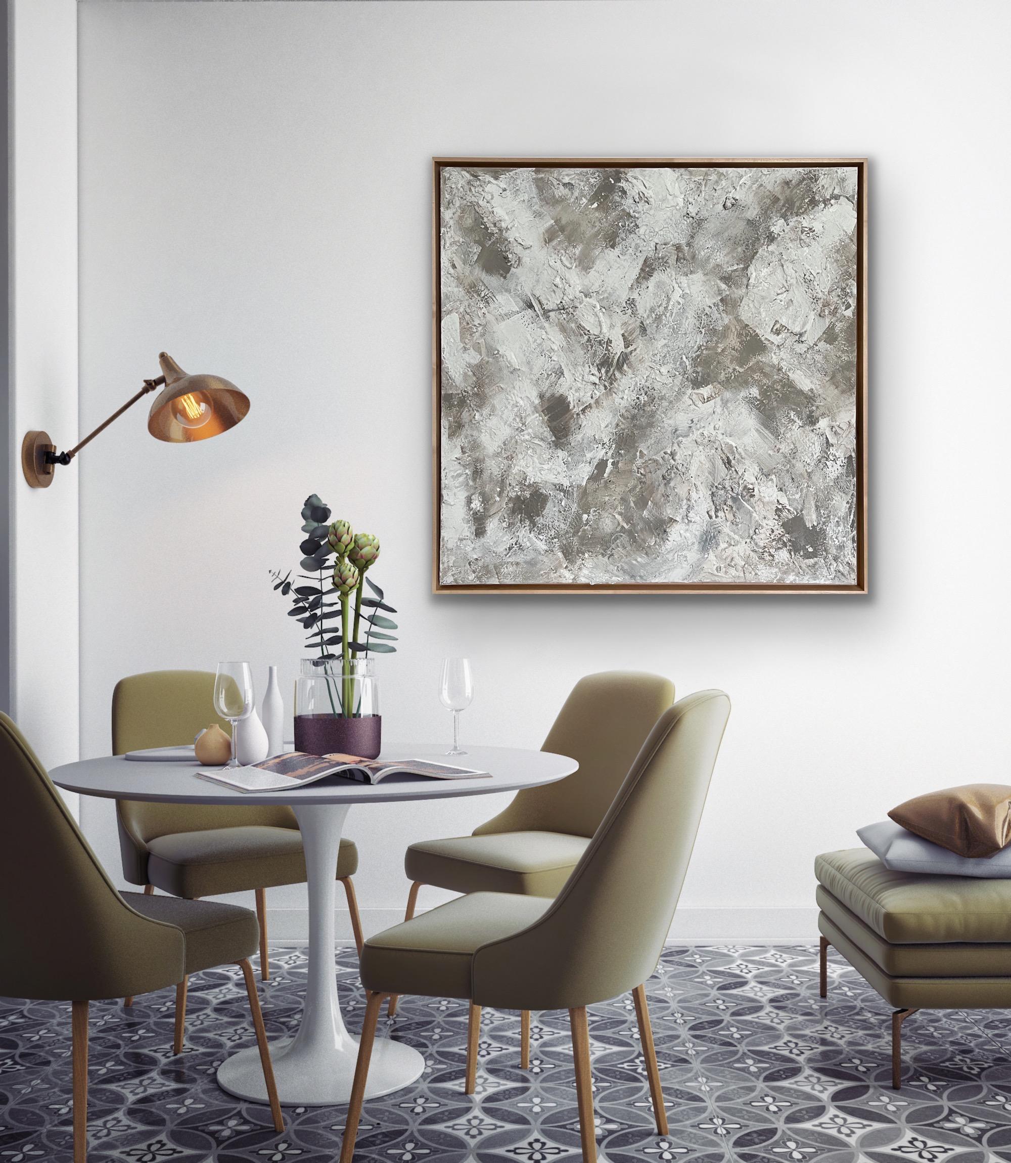 taupe, art abstrait, peinture texturée, blanc, gris, moderne en vente 5