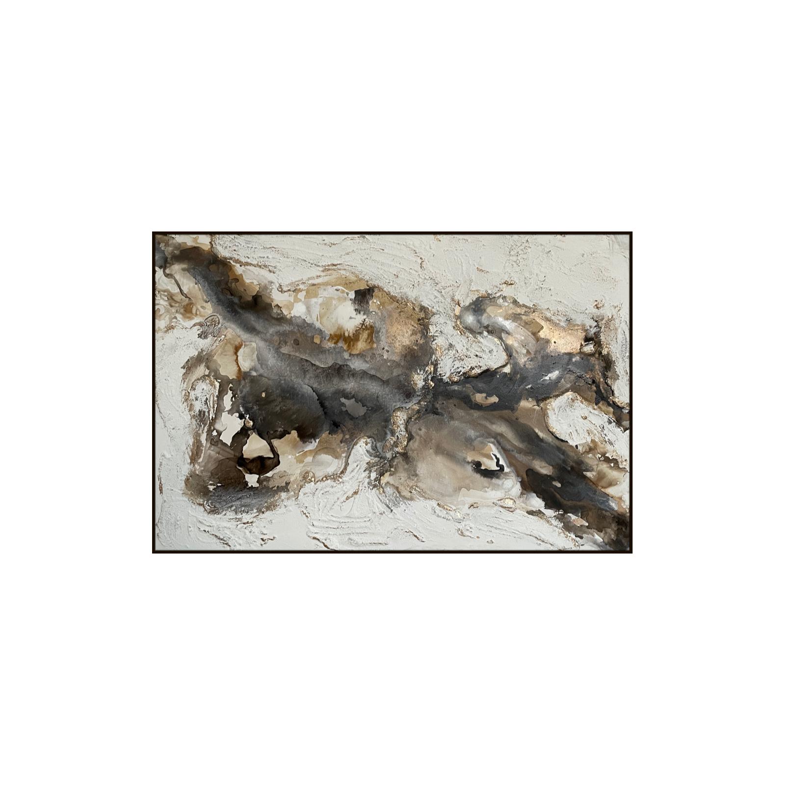 Quando due mondi si scontrano, pittura astratta originale, arte texturale 3D - Landscape Painting Oro di Rajan Seth