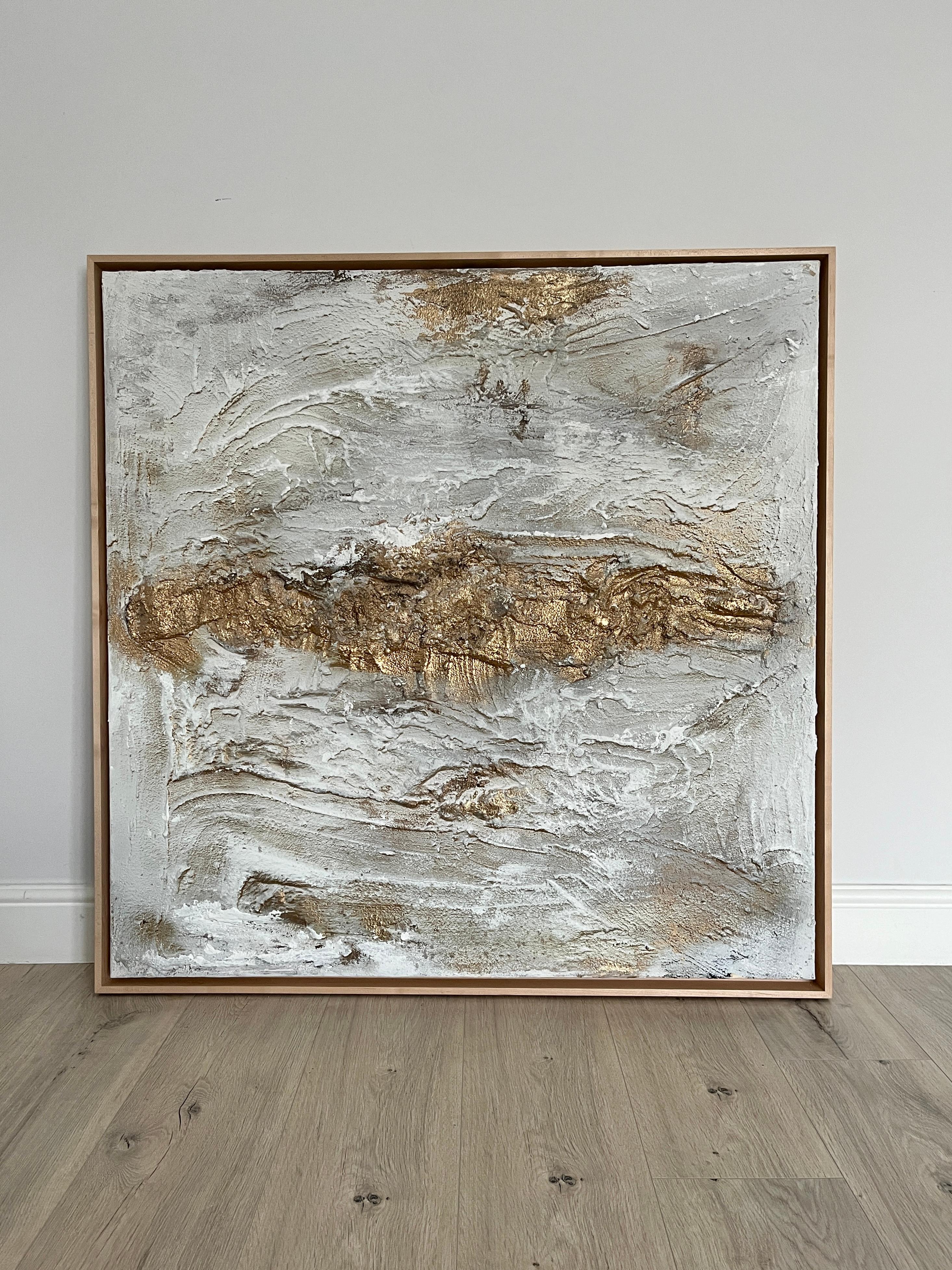 Willow, Original painting, Abstract art, Textural painting, Gold leaf, White For Sale 5