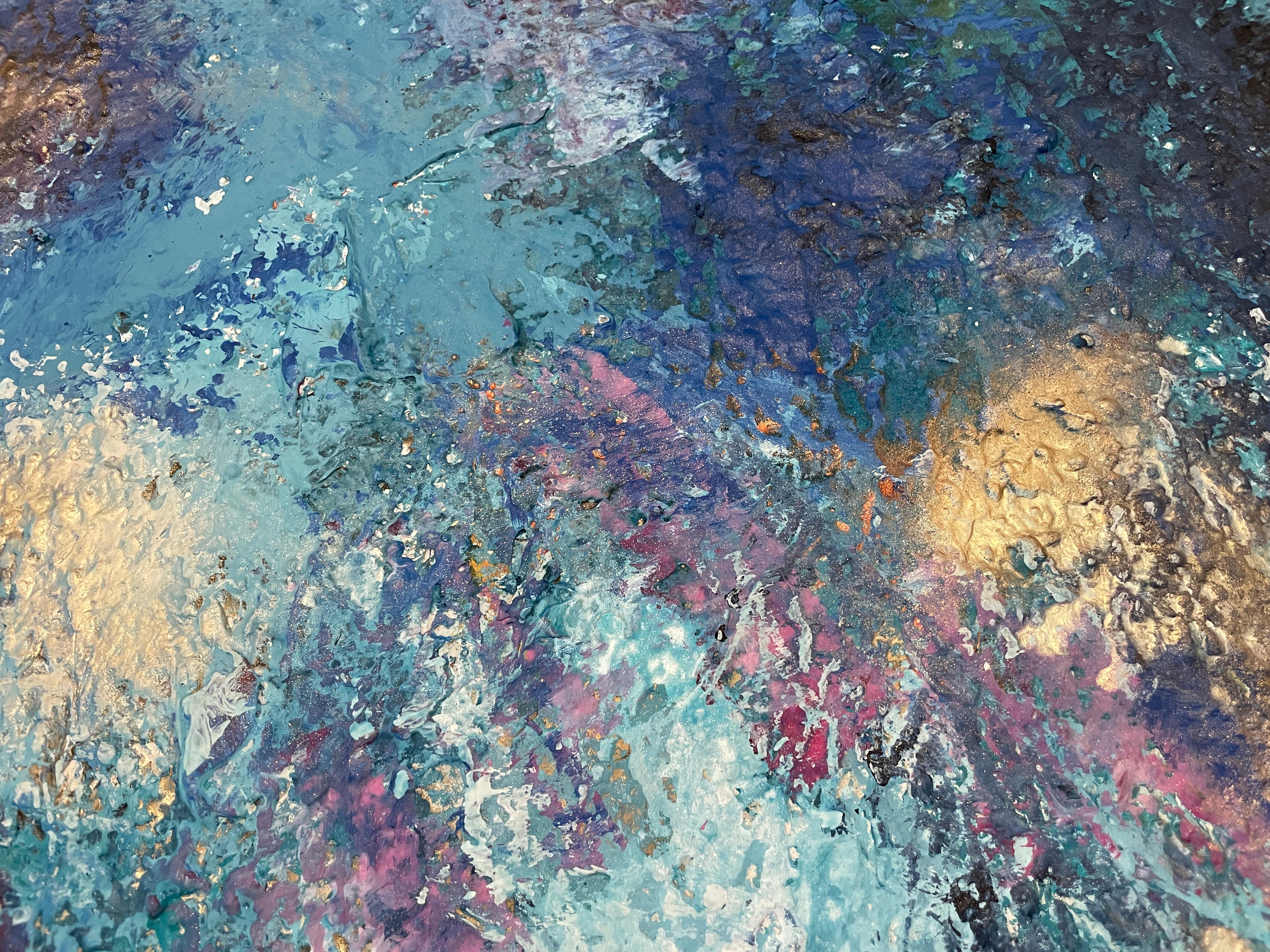 Yozoro, Pittura originale, Astratto, Moderno, Blu, Pittura originale di paesaggio - Landscape Painting Oro di Rajan Seth