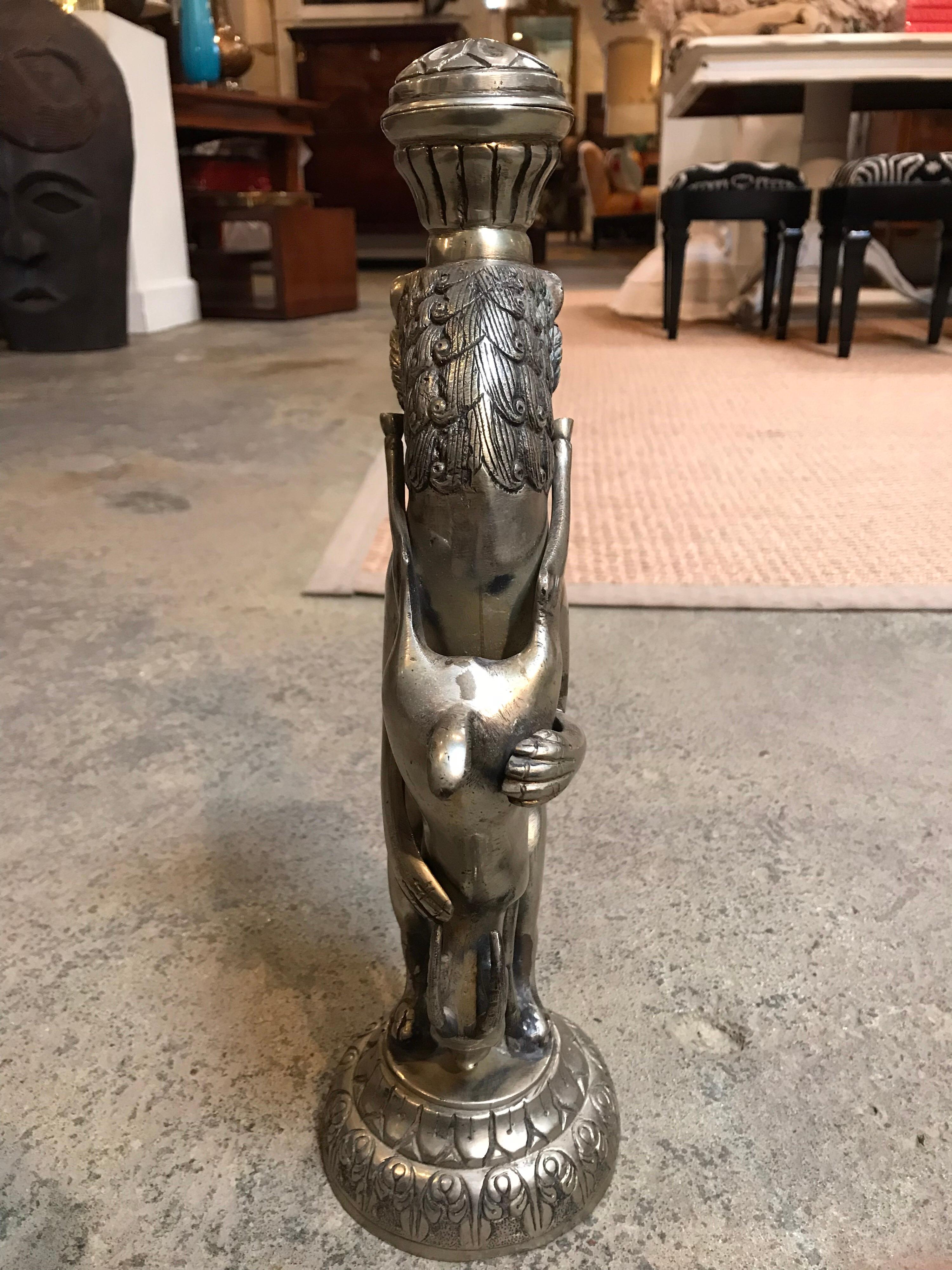 Rajastani Lion with Deer Figures In Good Condition In Dallas, TX