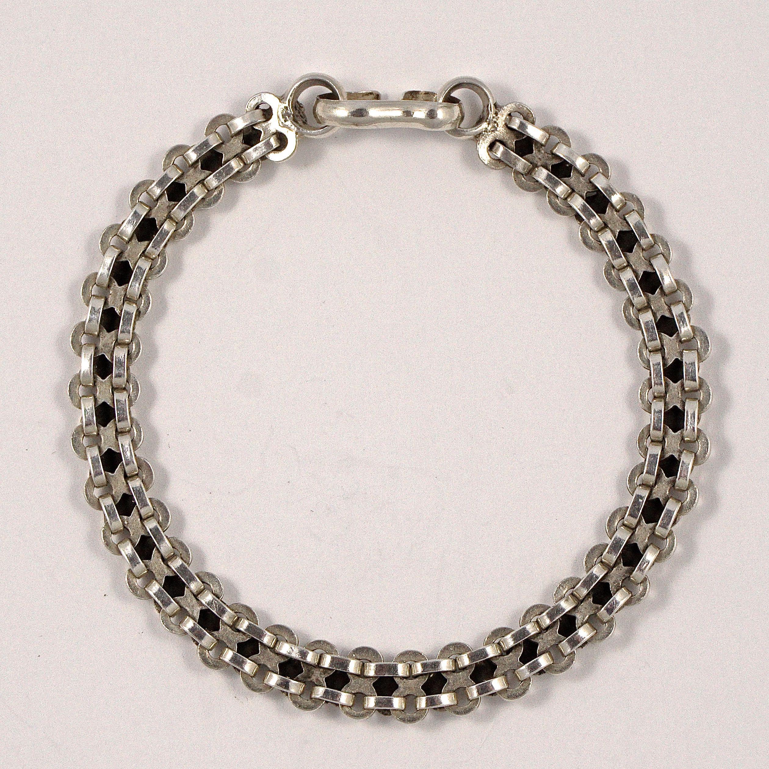 Rajasthan India Silver Chain Decorative Link Bracelet with Simple Hook Fastening 1