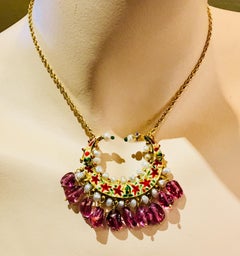 Rajasthani Aria Mughal Diamond Ruby Seed Pearl Enamel Crescent Gold Necklace
