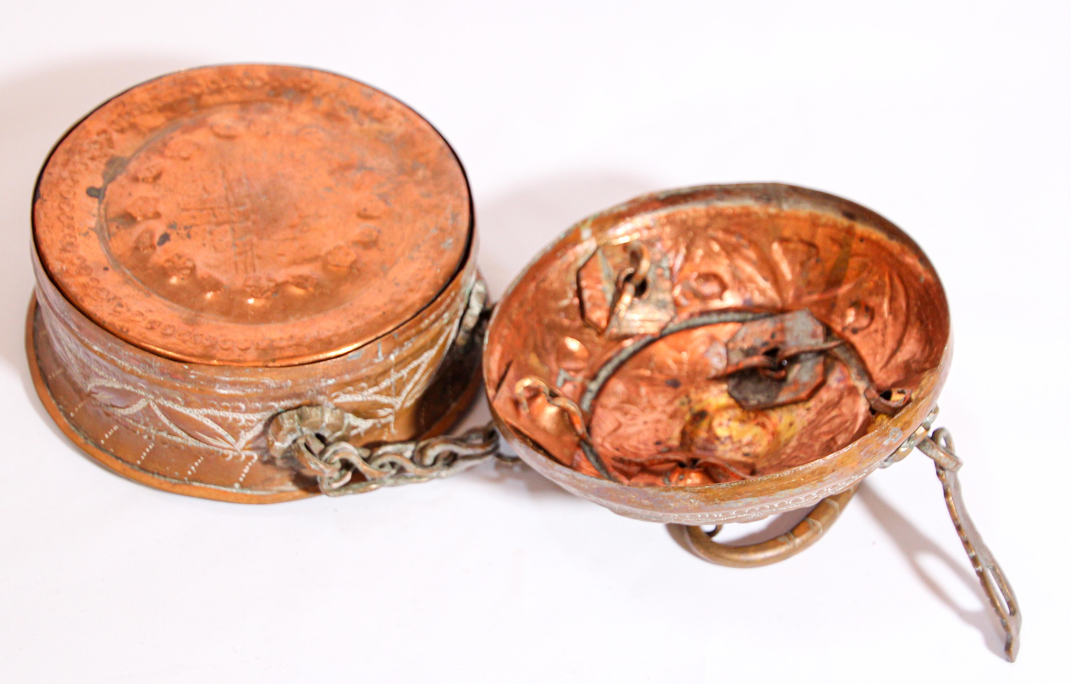 Rajasthani Decorative Brass Lidded Betel Caddy Box For Sale 3