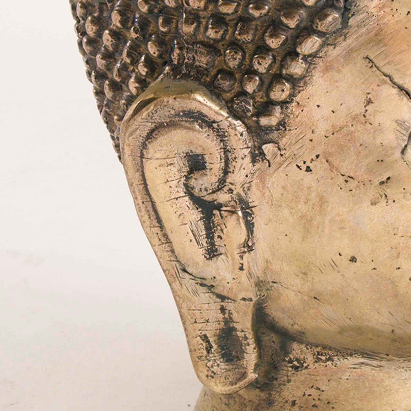Rajasthani Gilded Cast Bronze Buddha Head Art In Good Condition For Sale In Vigonza, Padua