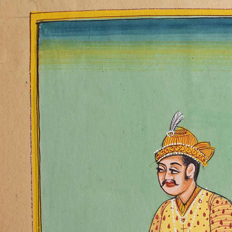 Anglo Raj Rajasthani Hand Painted Indian Portrait Painting of a Man in Traditional Dress For Sale
