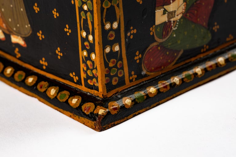 Rajasthani Indian Hand Painted Wood Jewelry Dowry Box For Sale at