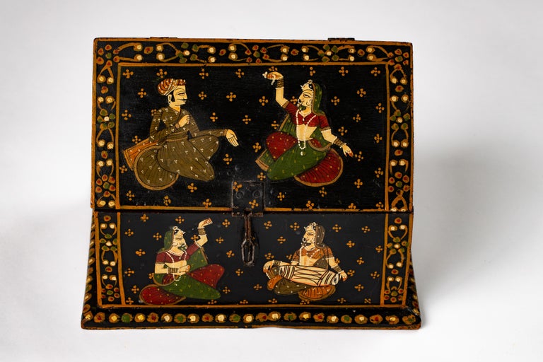 Rajasthani Indian Hand Painted Vaulted Jewelry Dowry Box For Sale at