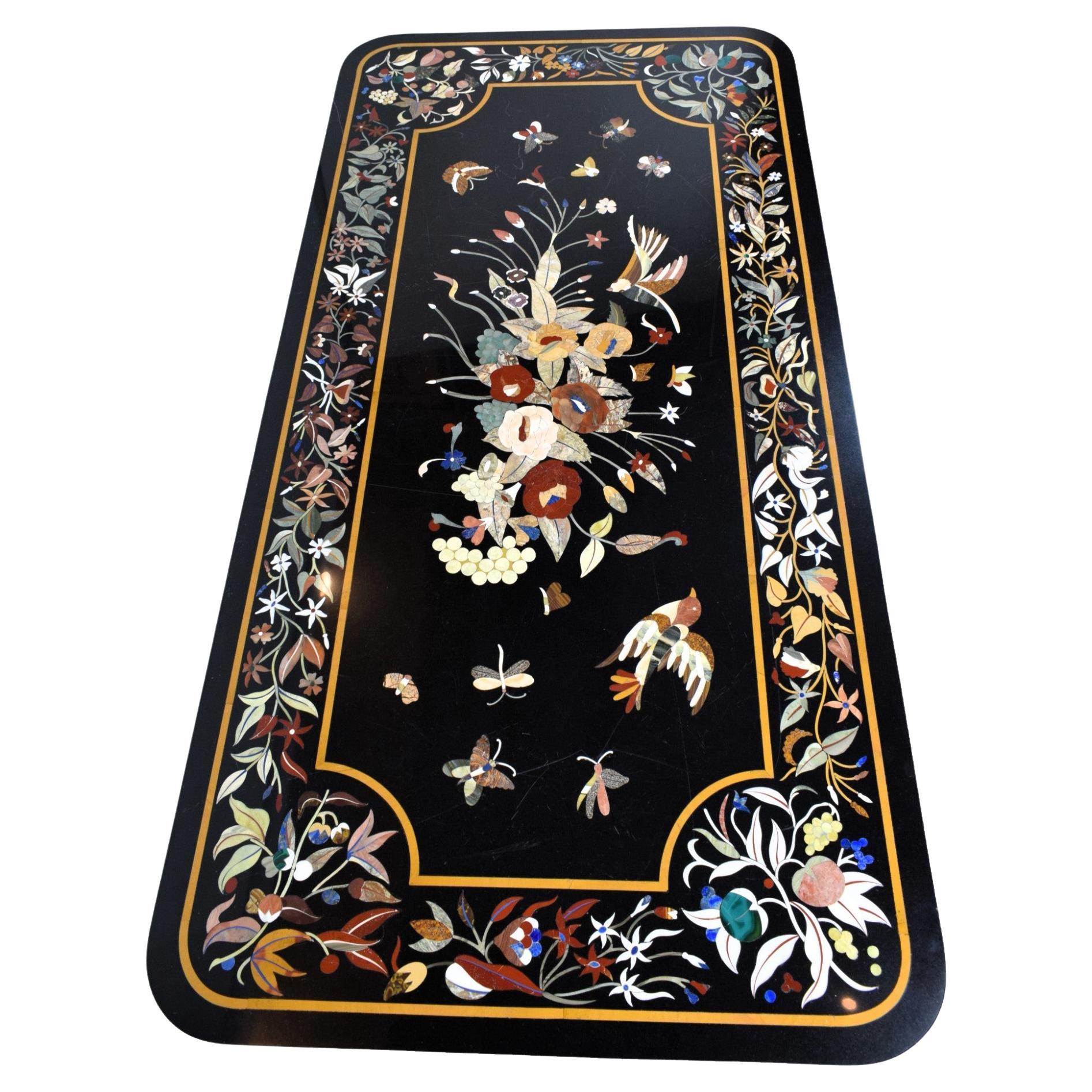 Anglo Raj Rajasthani Pietra Dura Granite Table Top With Semi-precious Stones Inlay For Sale