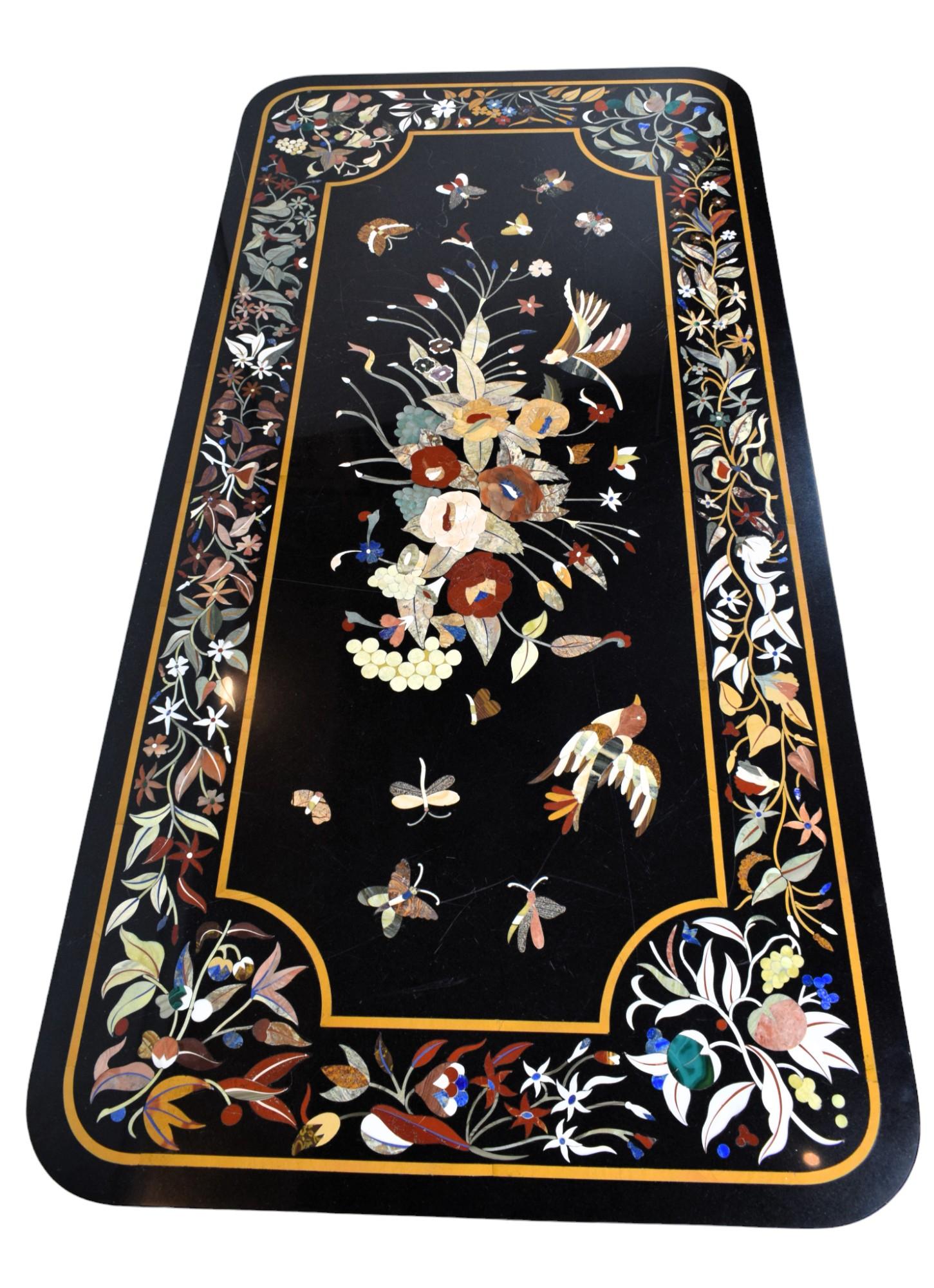 Hand-Crafted Rajasthani Pietra Dura Granite Table Top With Semi-precious Stones Inlay For Sale