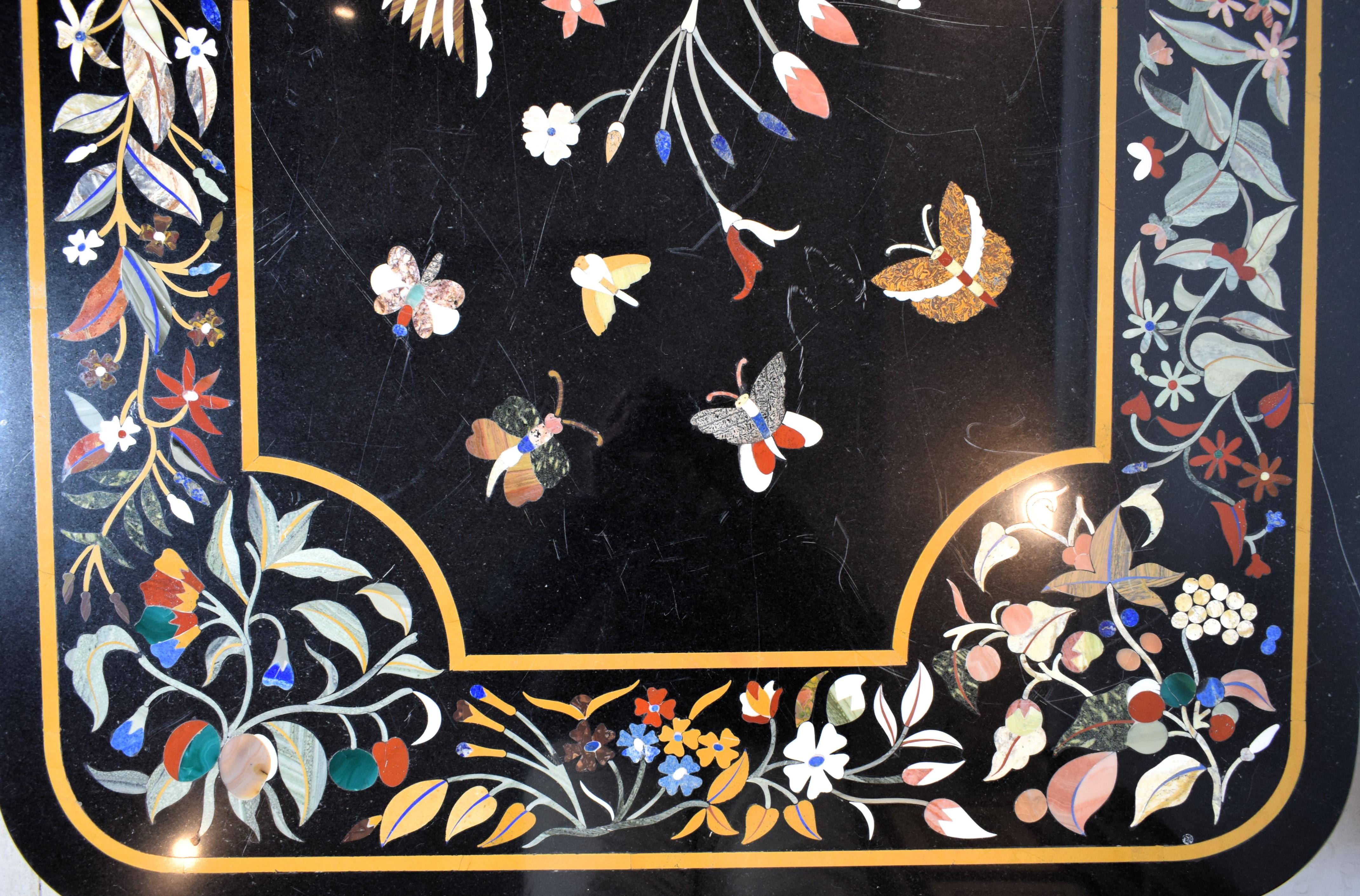Rajasthani Pietra Dura Granite Table Top With Semi-precious Stones Inlay For Sale 1