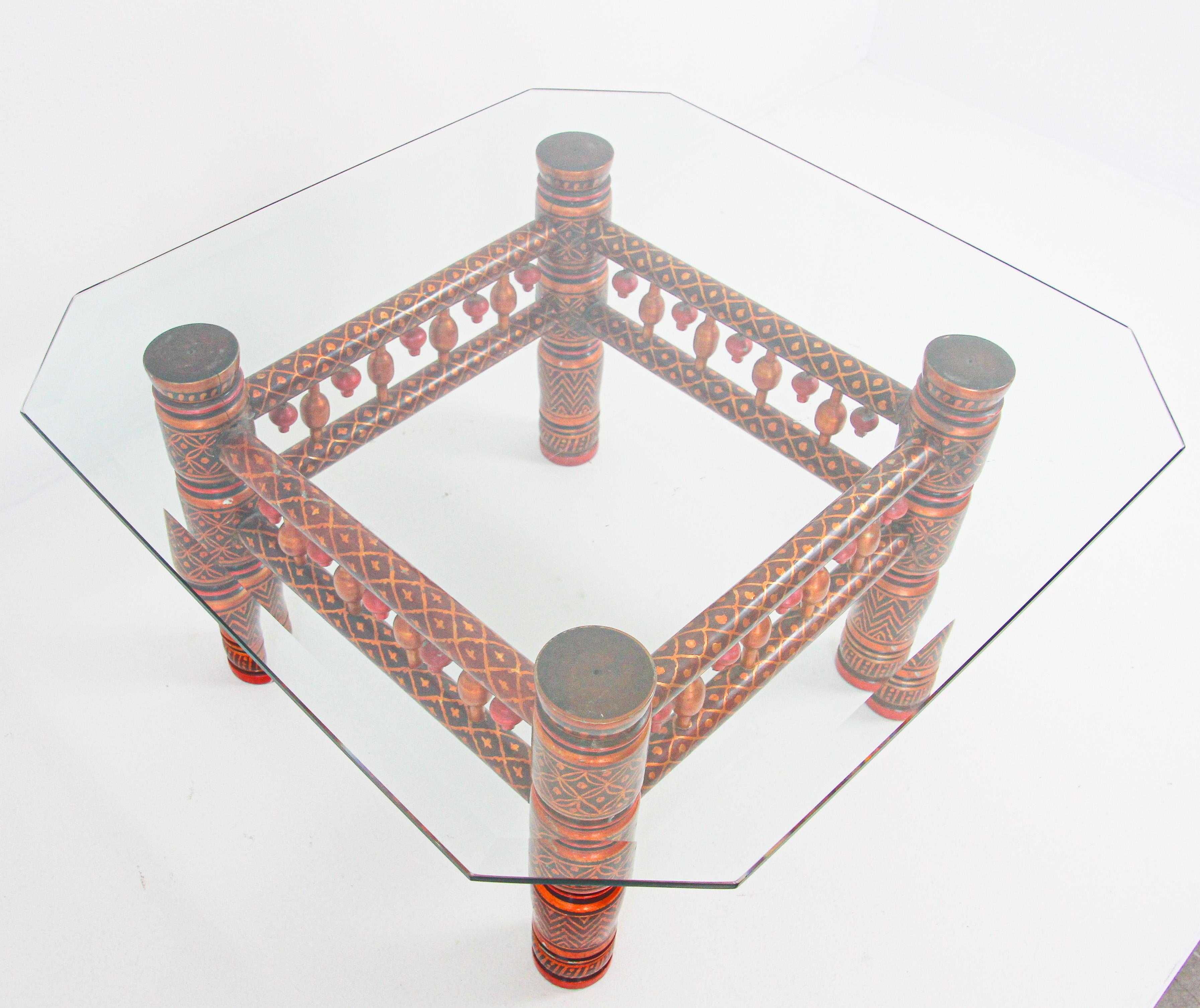 Rajasthani Red Coffee Table with Glass Top, India For Sale 5