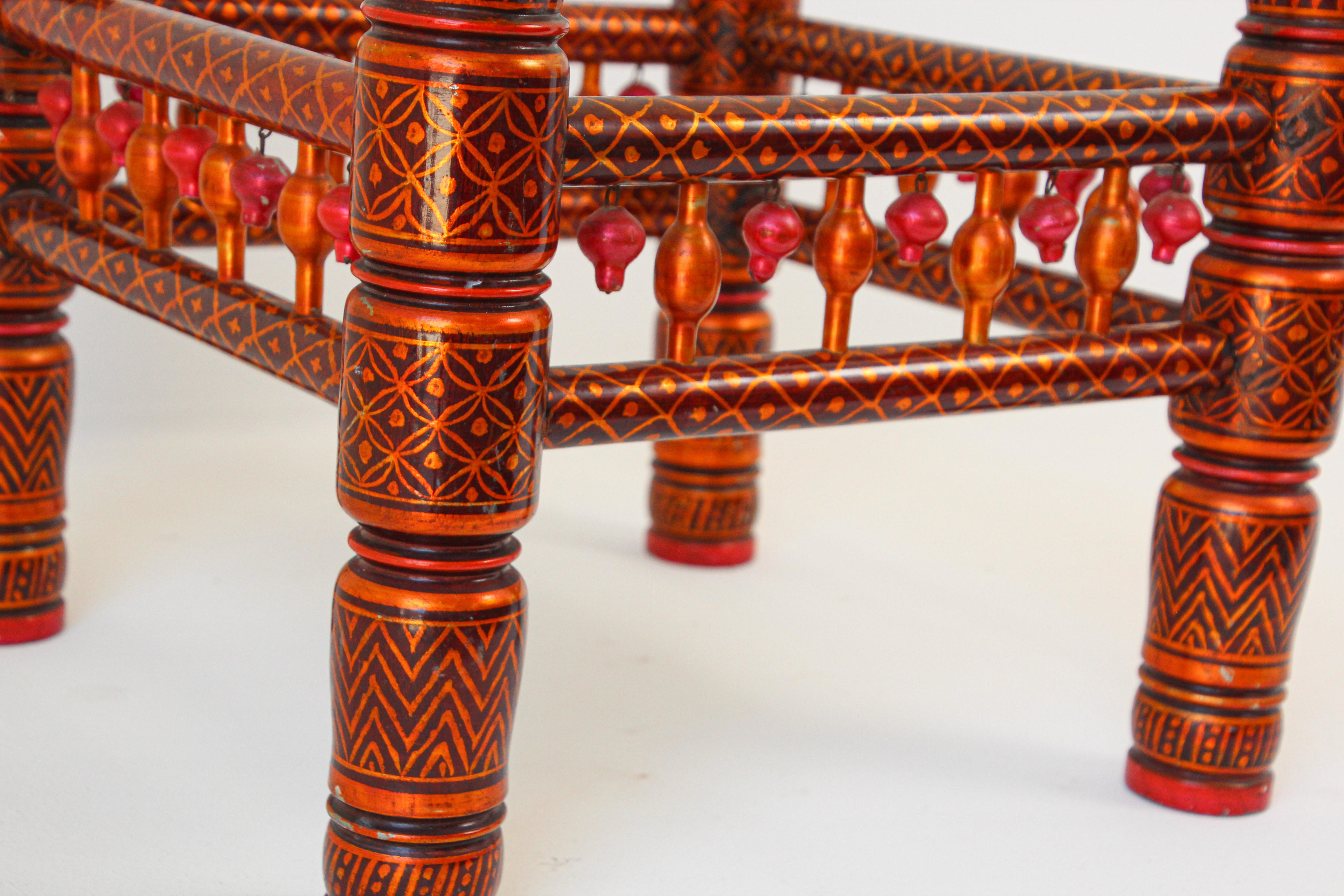 Indian Rajasthani Red Coffee Table with Glass Top, India For Sale