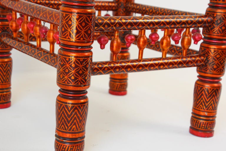 Rajasthani Red Coffee Table with Glass Top, India For Sale at 1stDibs