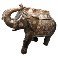 Rajasthani Wood Elephant adorned with a Brass and Copper sheet, 20th Century