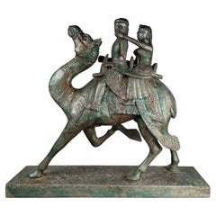 Vintage Rajasthani Wooden Couple Riding A Camel,  20th Century
