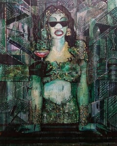 Untitled, Acrylic on Canvas, Green, Black by Contemporary Artist "In Stock"