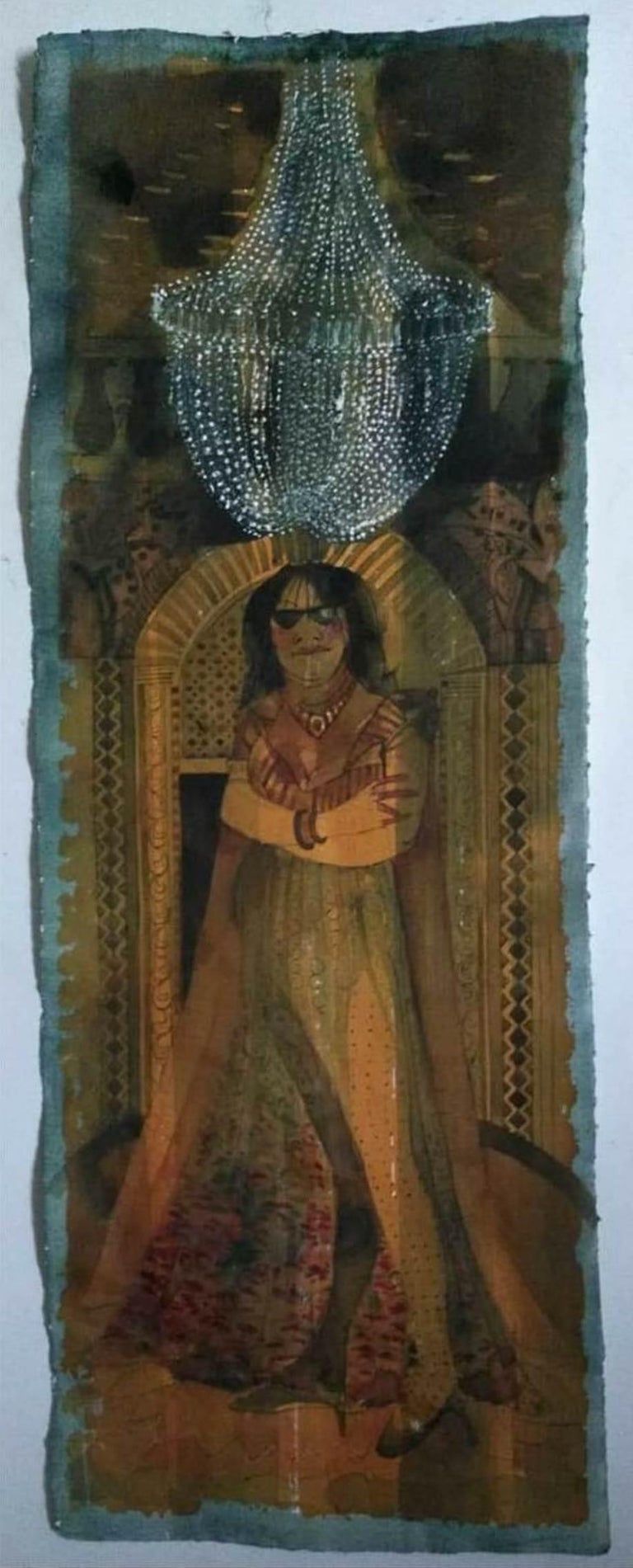 Rajeswar Rao - Sans titre, aquarelle sur papier, orange, vert, de l ...