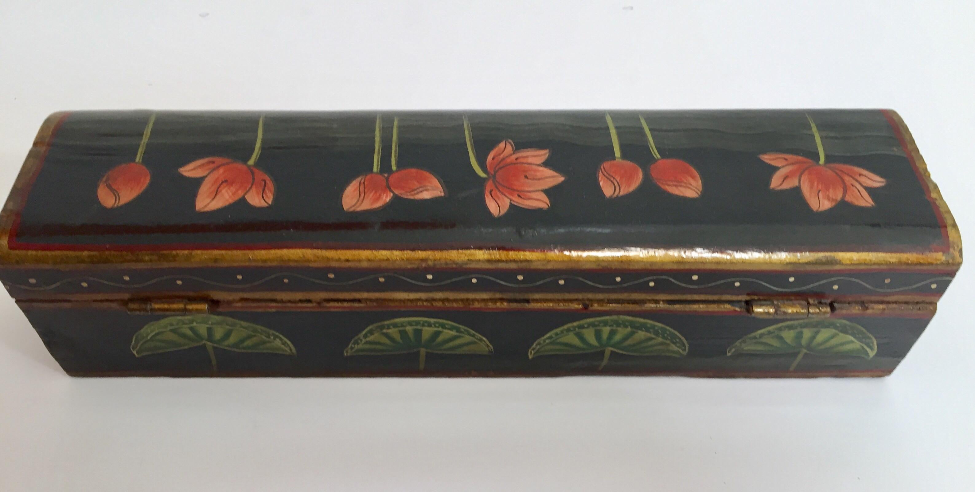 Rajhastani Hand Painted Decorative Box Black with Floral Designs 3