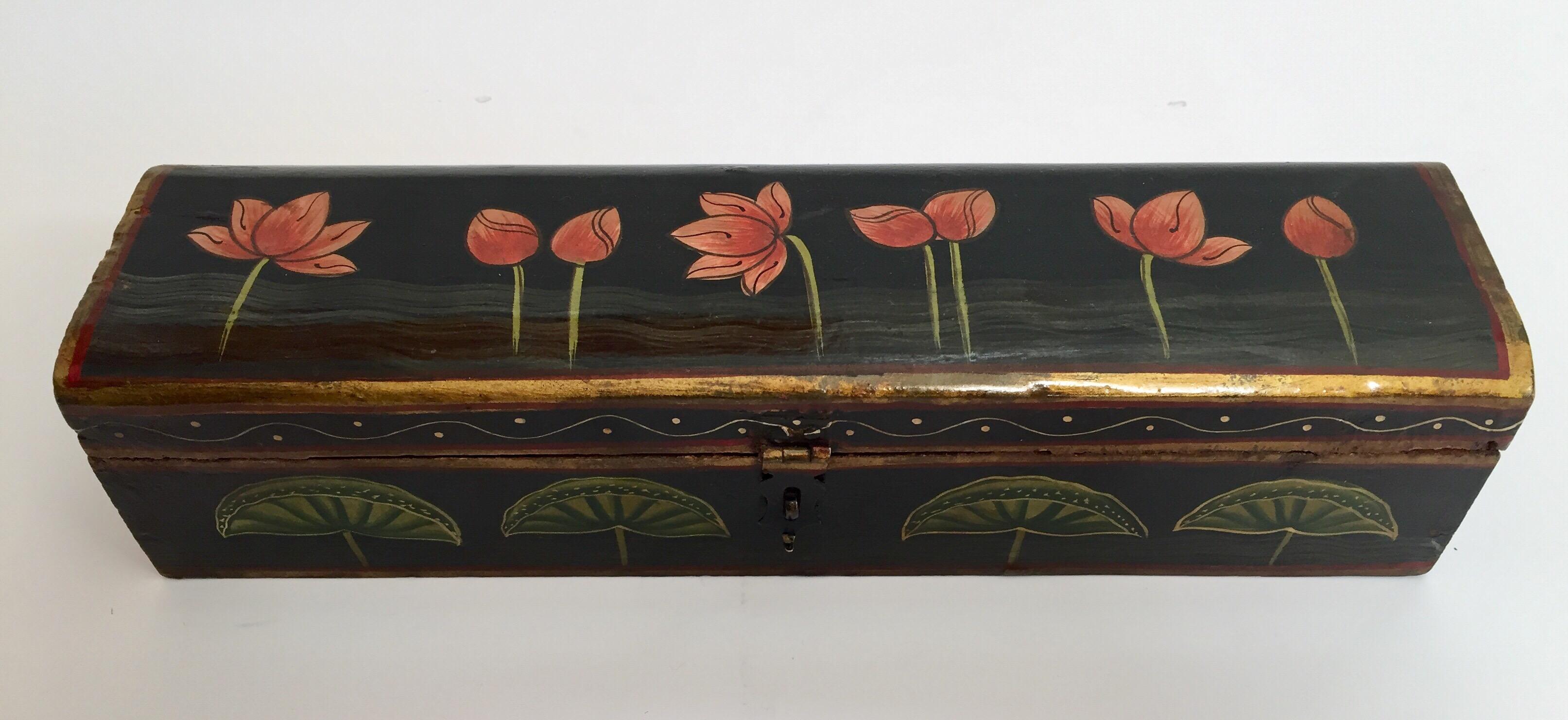 Anglo Raj Rajhastani Hand Painted Decorative Box Black with Floral Designs