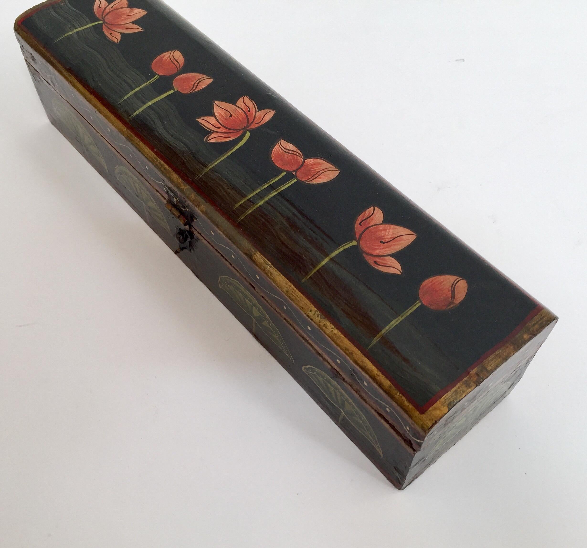 Hand-Crafted Rajhastani Hand Painted Decorative Box Black with Floral Designs