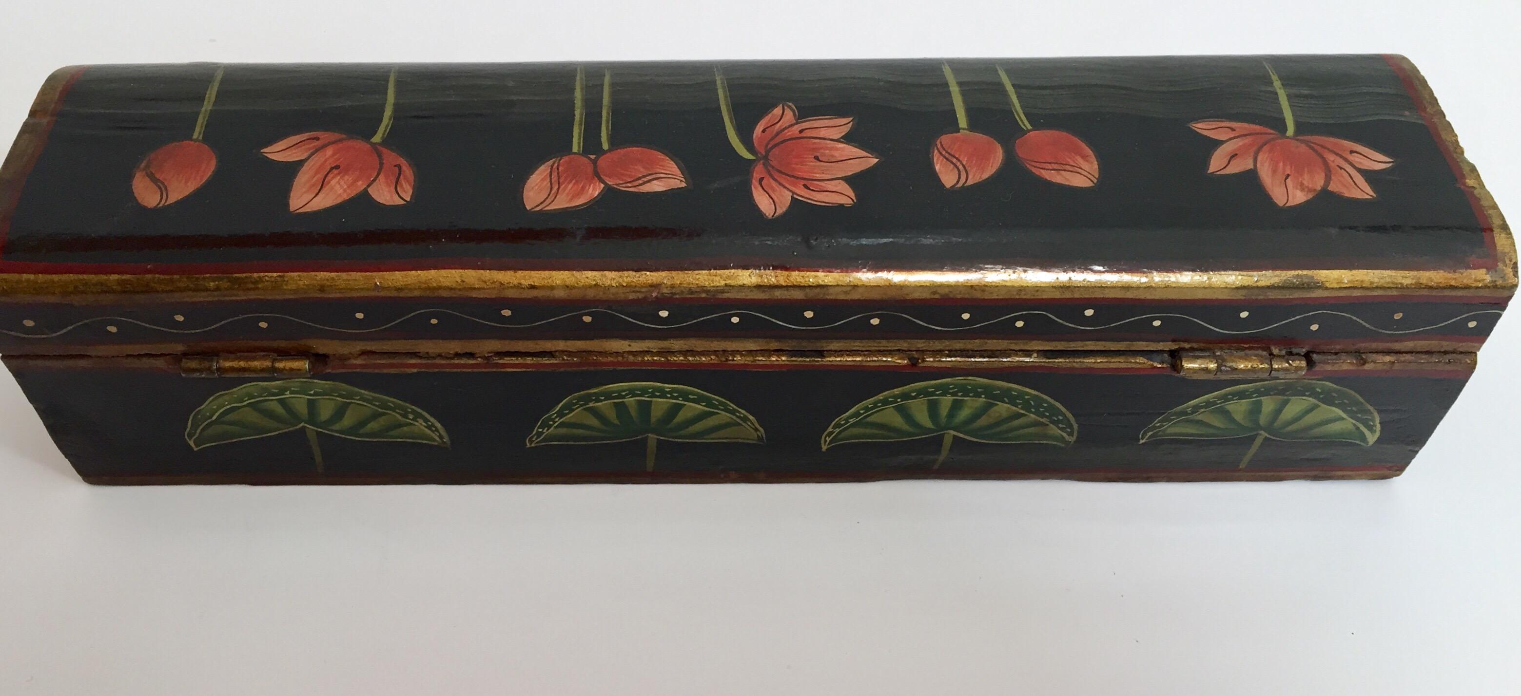 Wood Rajhastani Hand Painted Decorative Box Black with Floral Designs