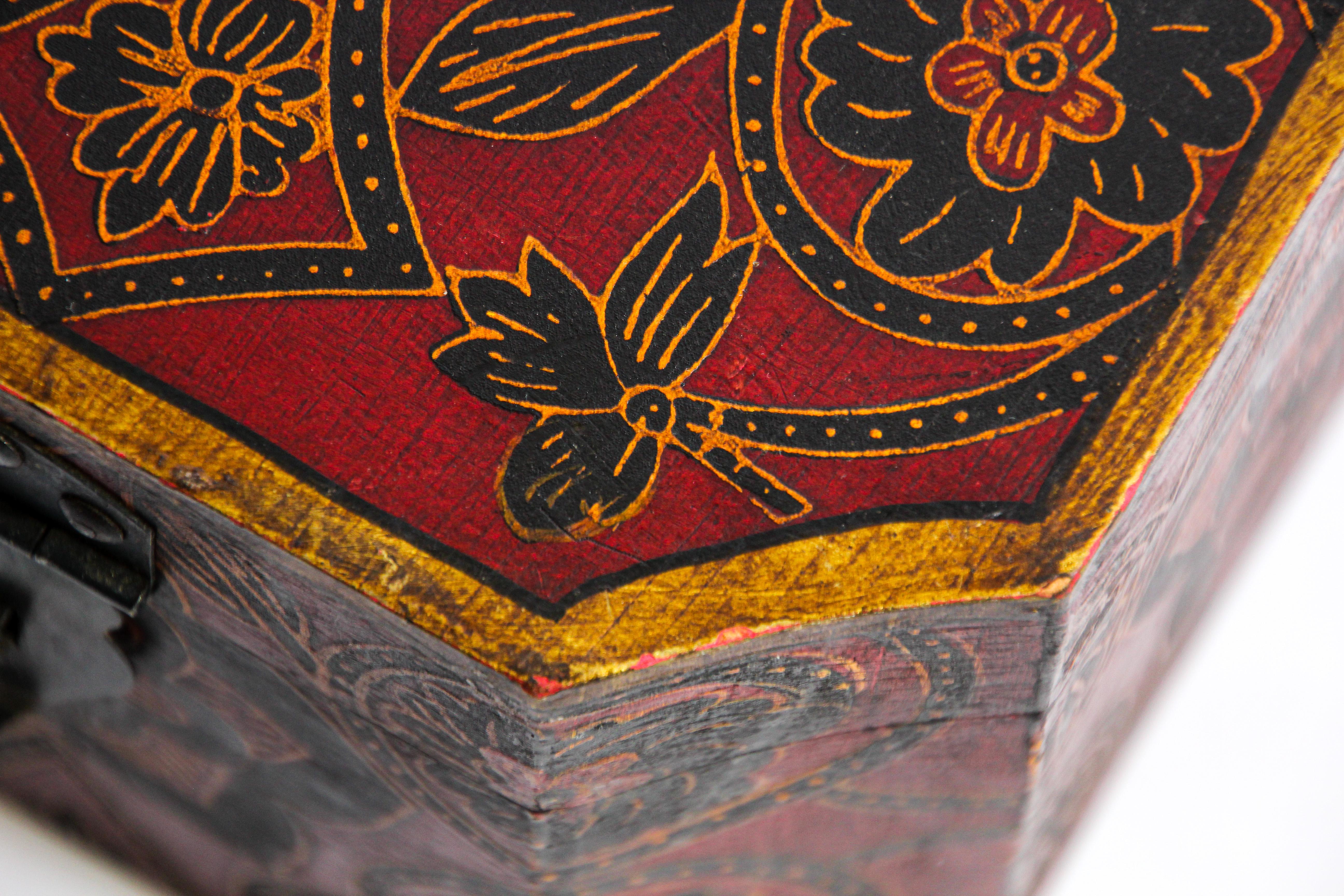 Tibetan Hand Painted Decorative Box with Floral Designs 1