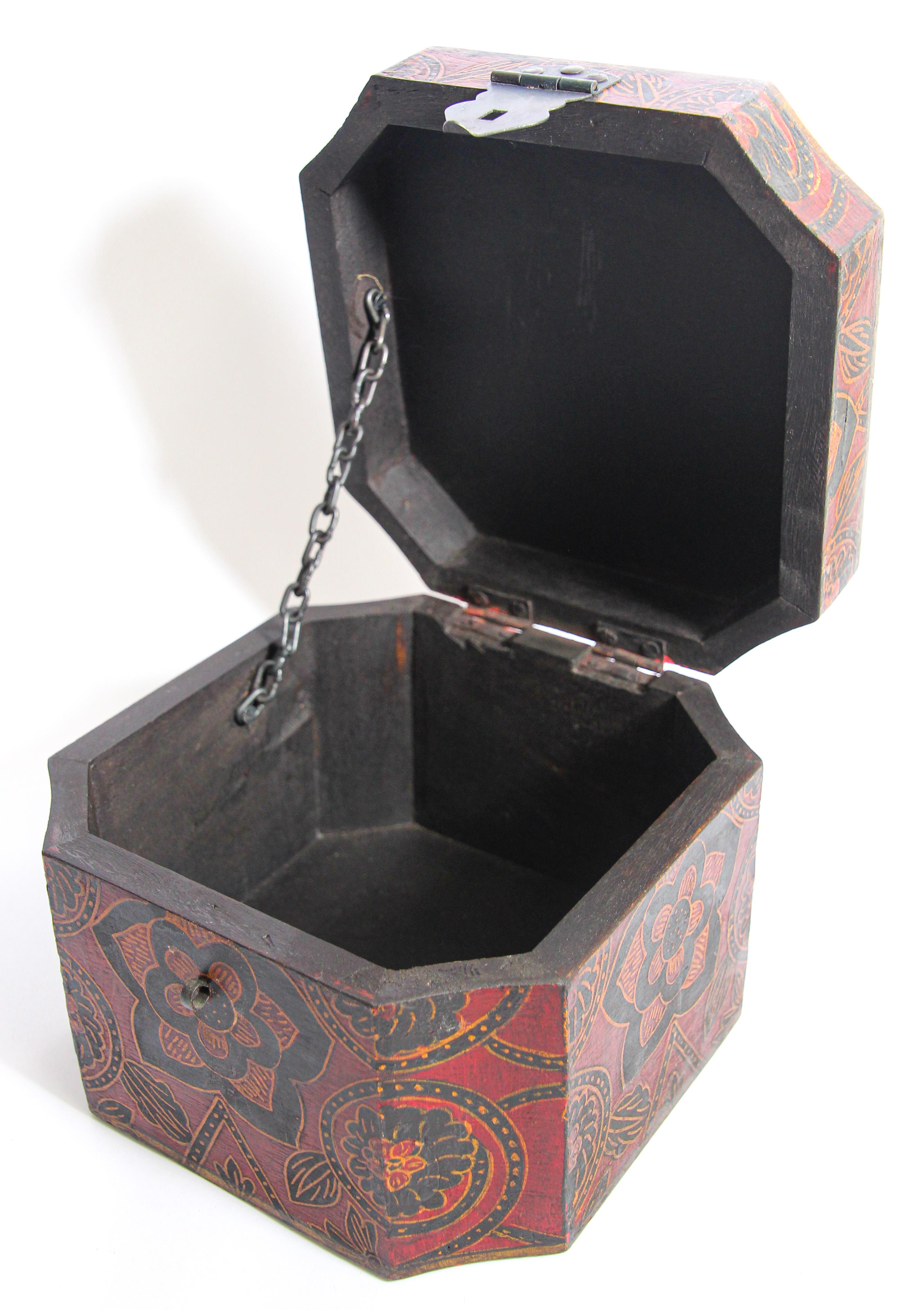 Tibetan Hand Painted Decorative Box with Floral Designs 3