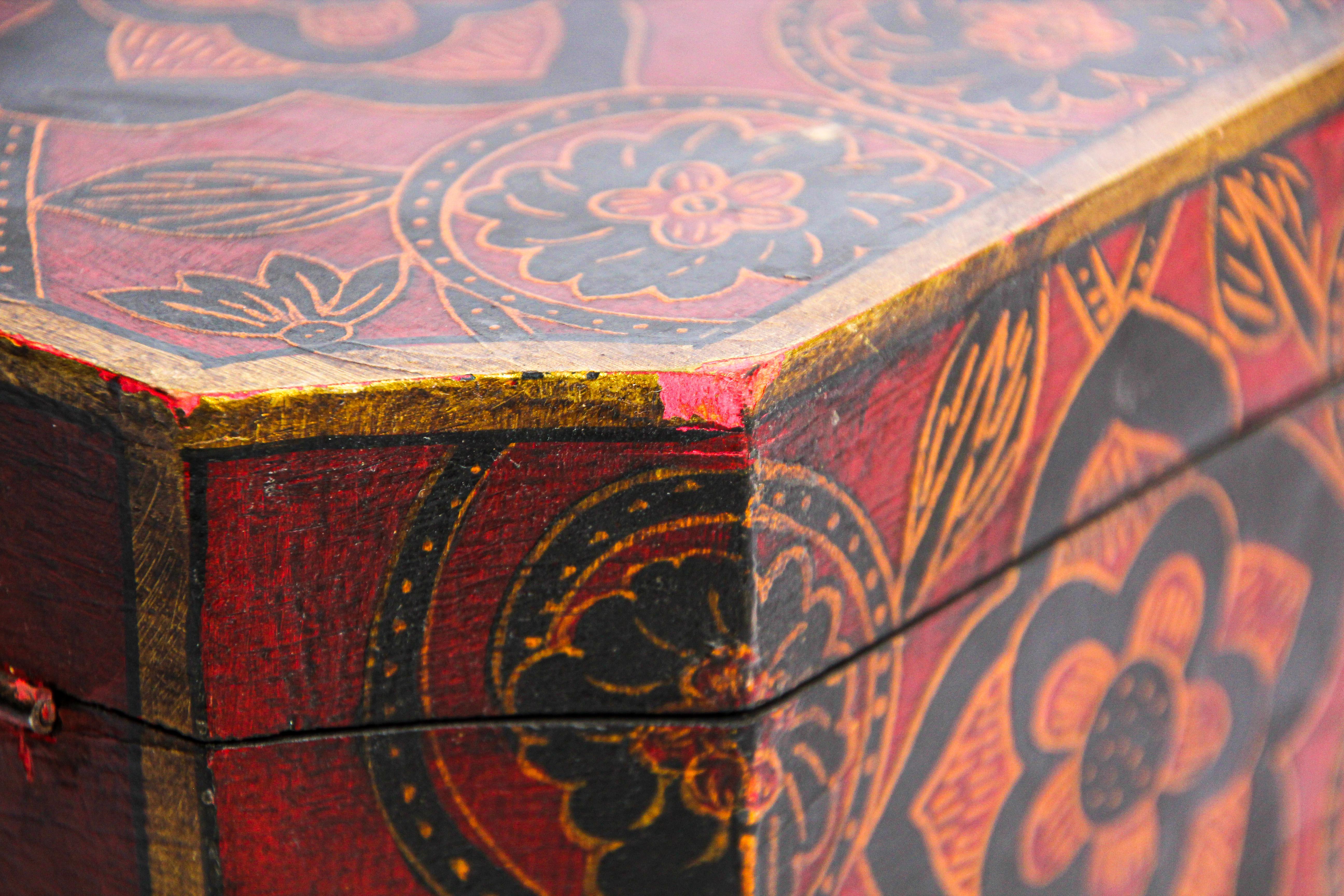 Tibetan Hand Painted Decorative Box with Floral Designs 8