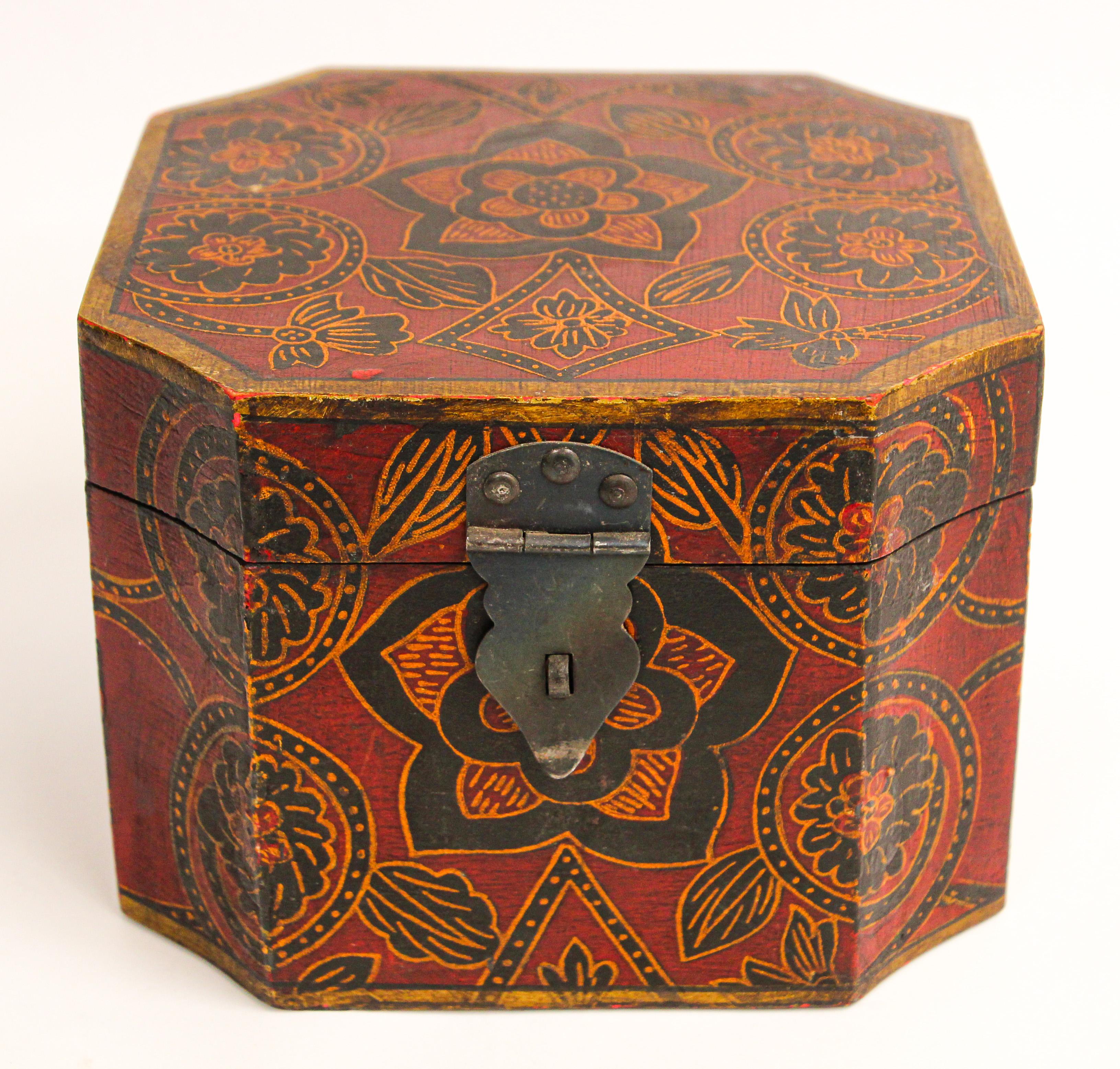 Tibetan Hand Painted Decorative Box with Floral Designs 9