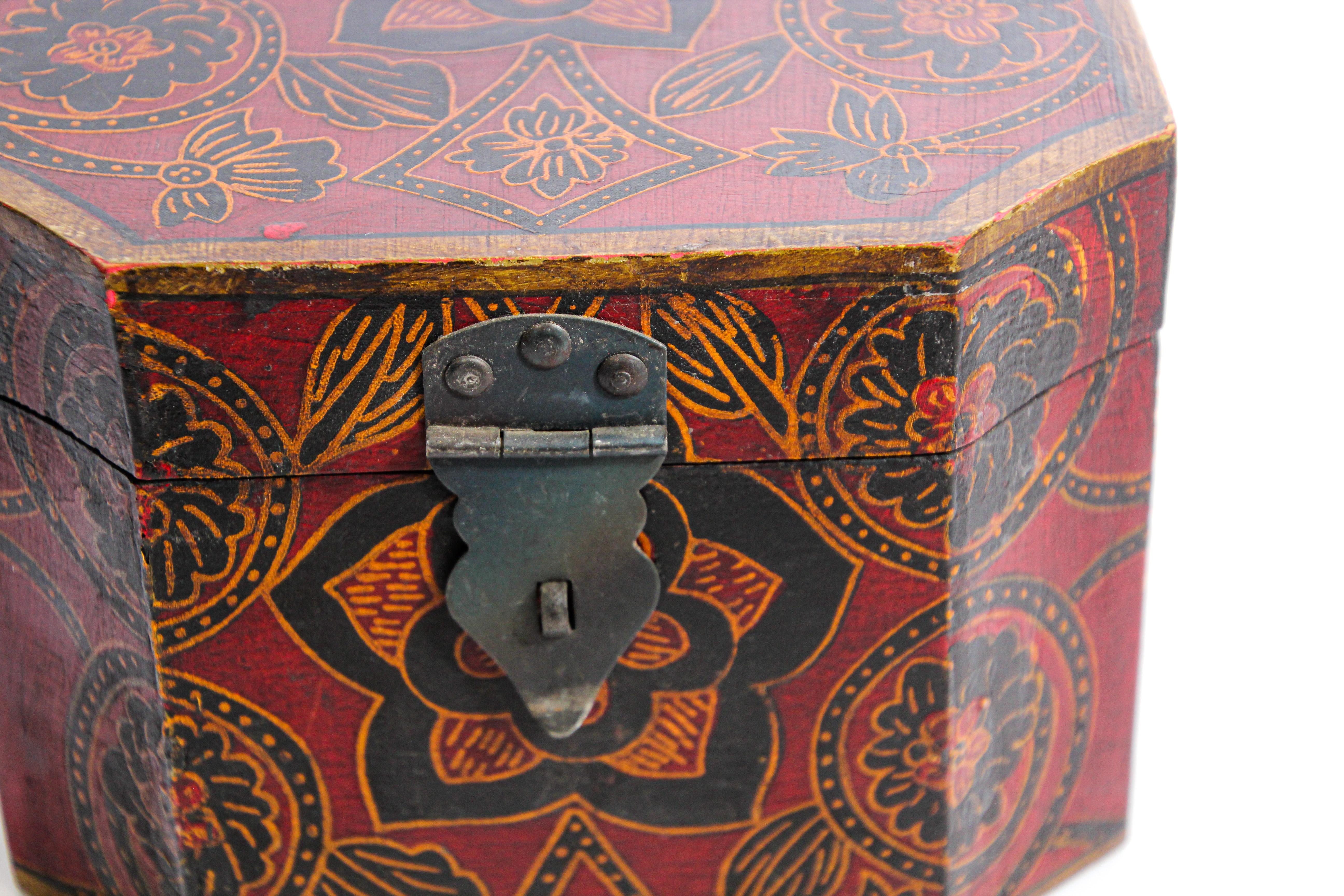 Hand-Crafted Tibetan Hand Painted Decorative Box with Floral Designs