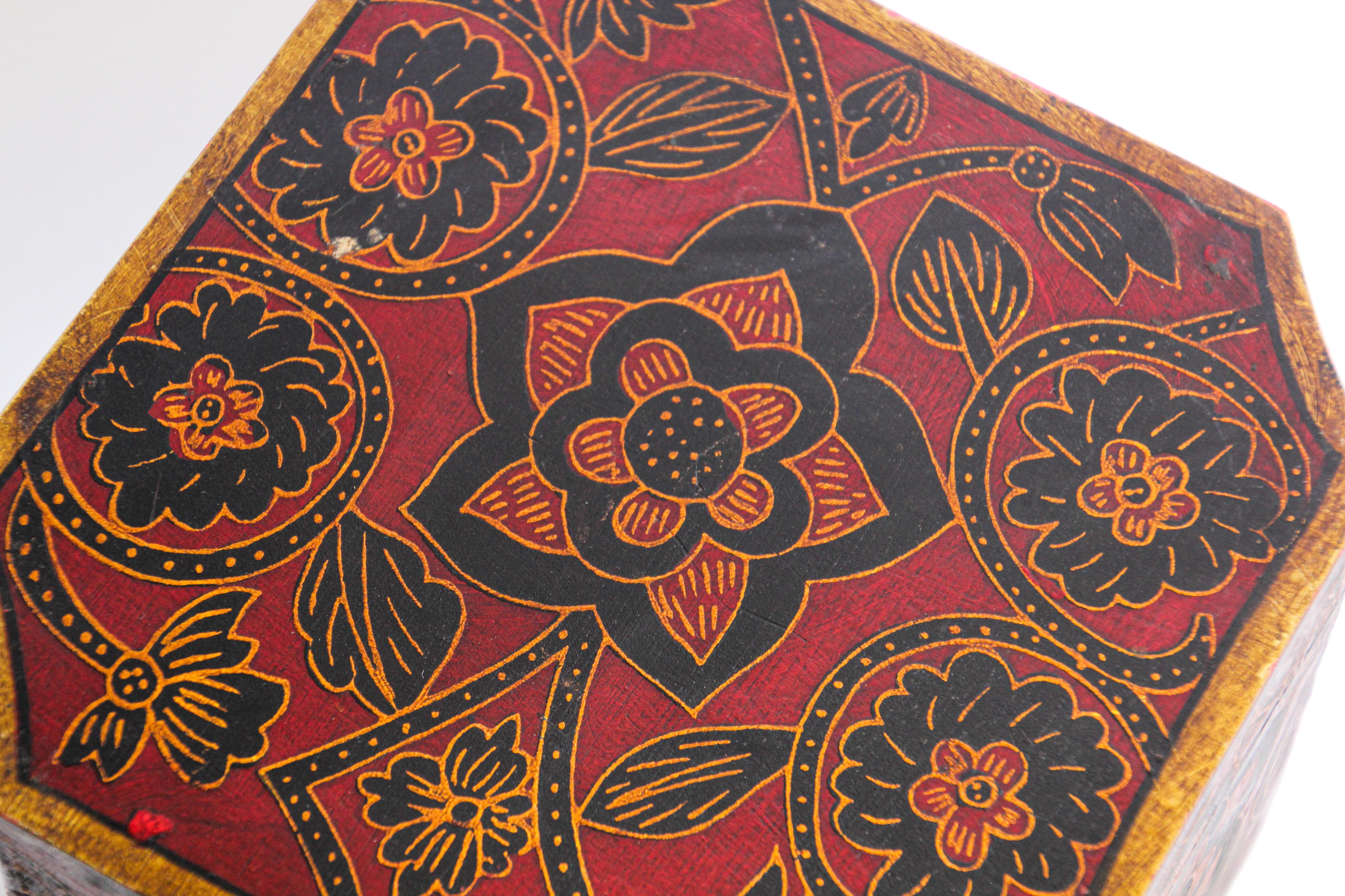 20th Century Tibetan Hand Painted Decorative Box with Floral Designs