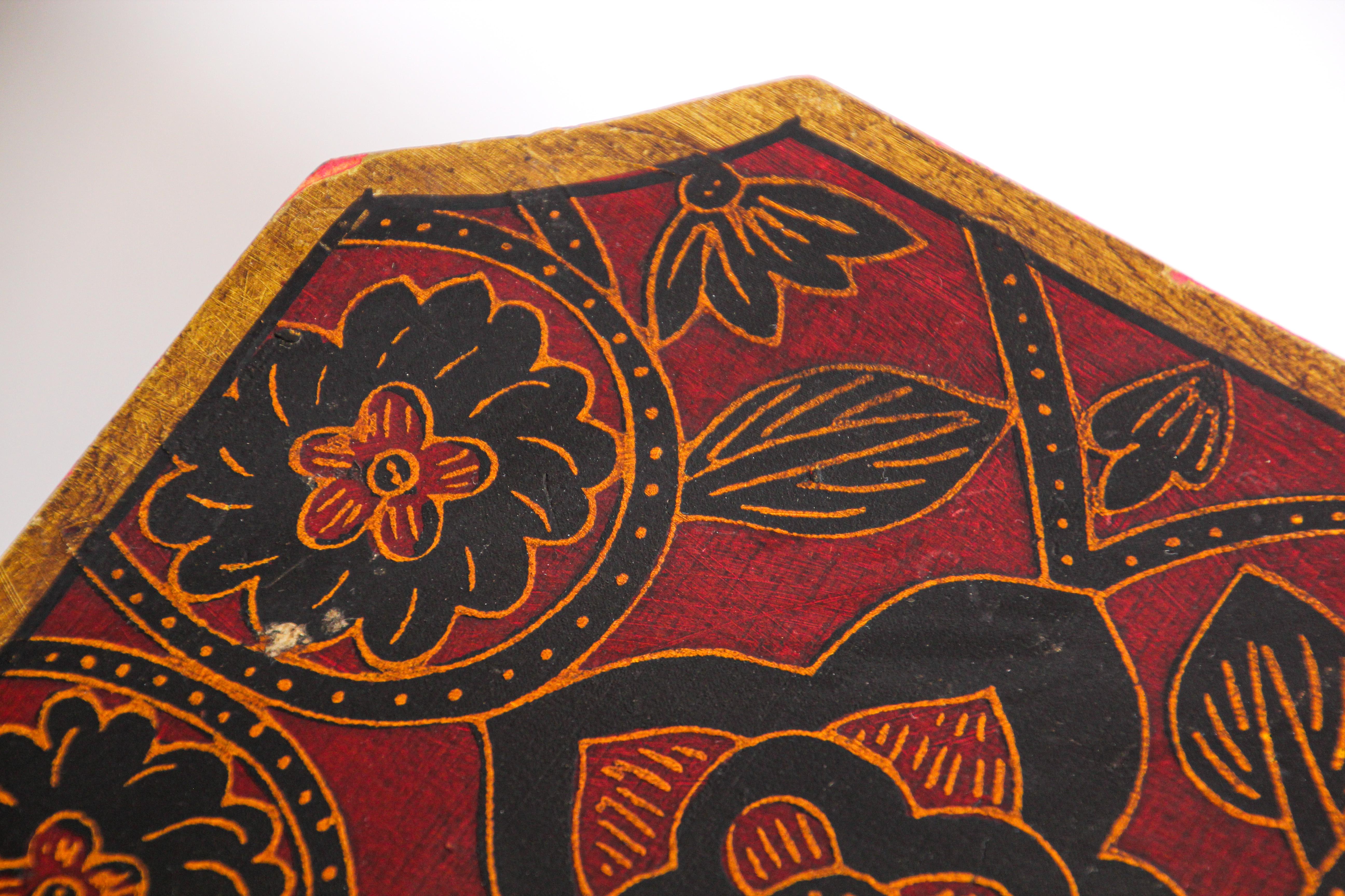 Wood Tibetan Hand Painted Decorative Box with Floral Designs