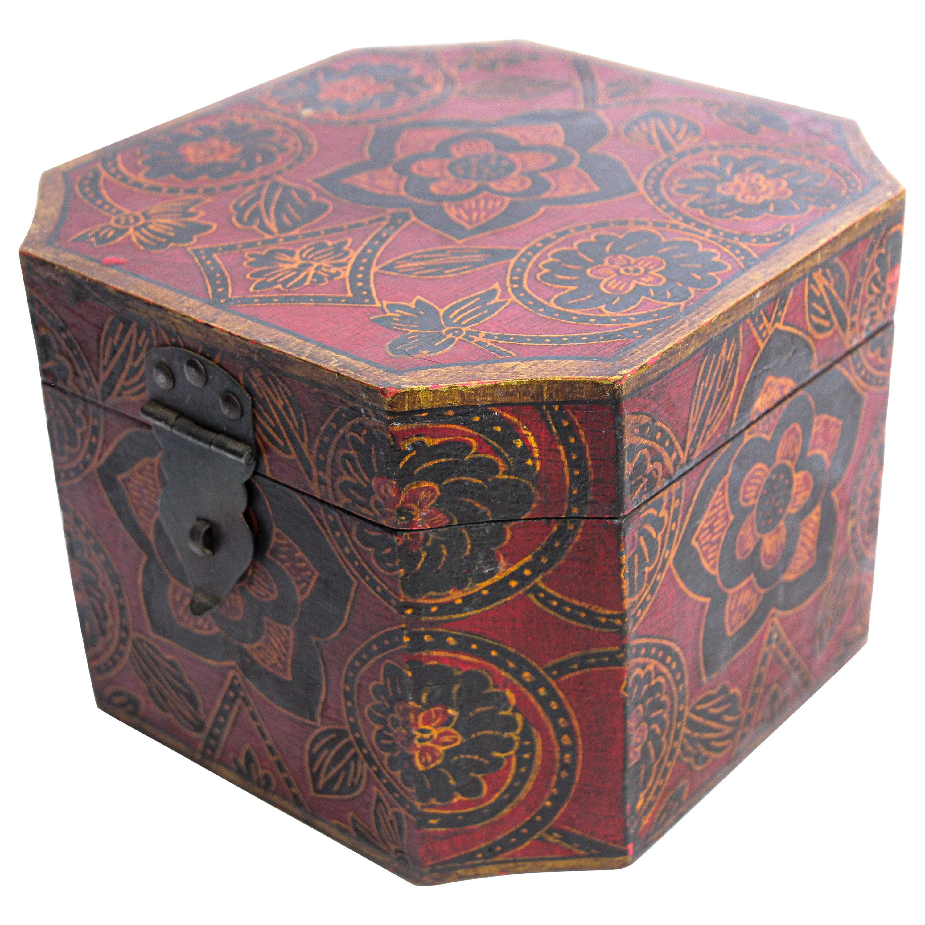 Tibetan Hand Painted Decorative Box with Floral Designs