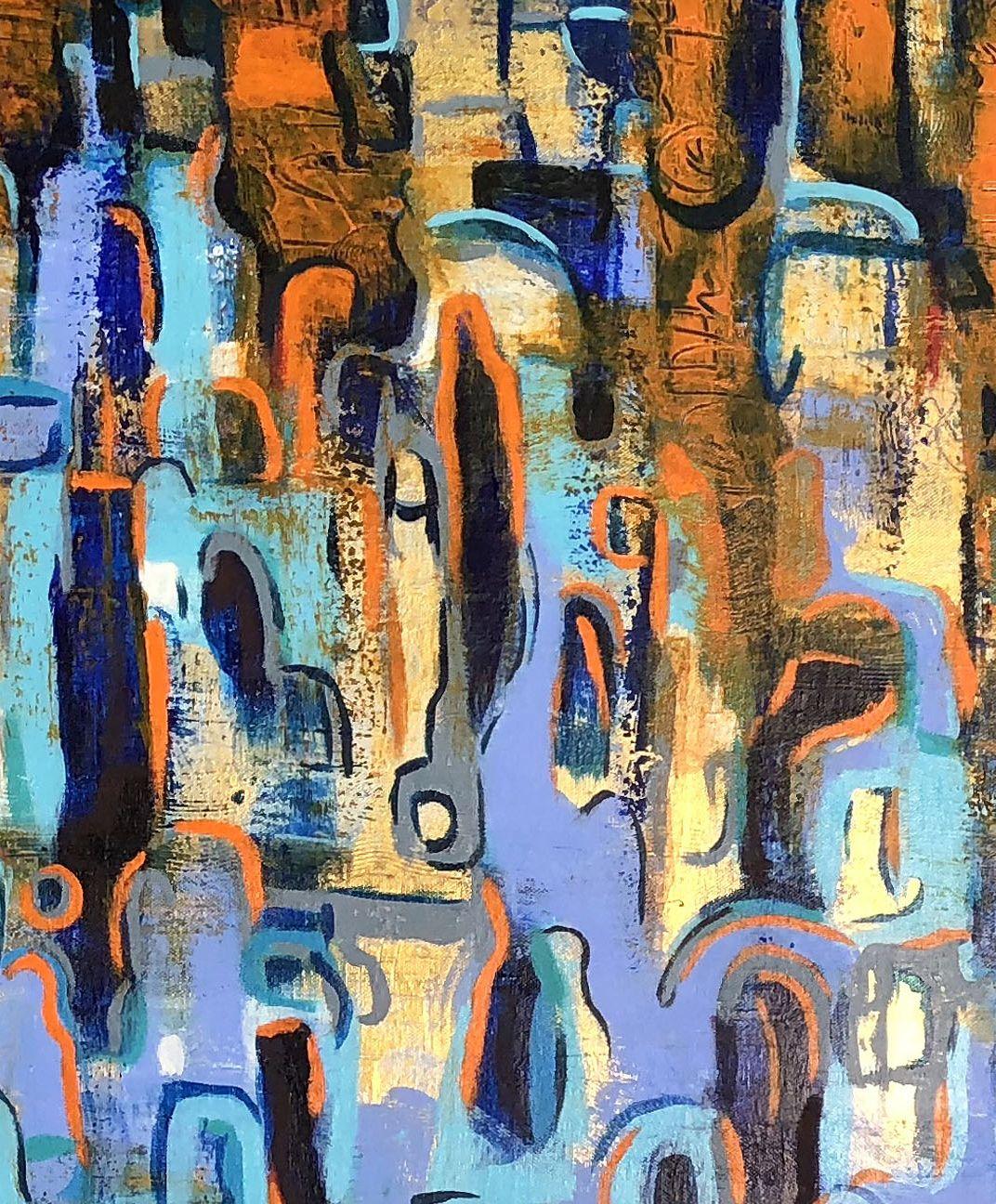The Big Blue Patch Work, Gemälde, Acryl auf Leinwand – Painting von Rajiv Khilnani
