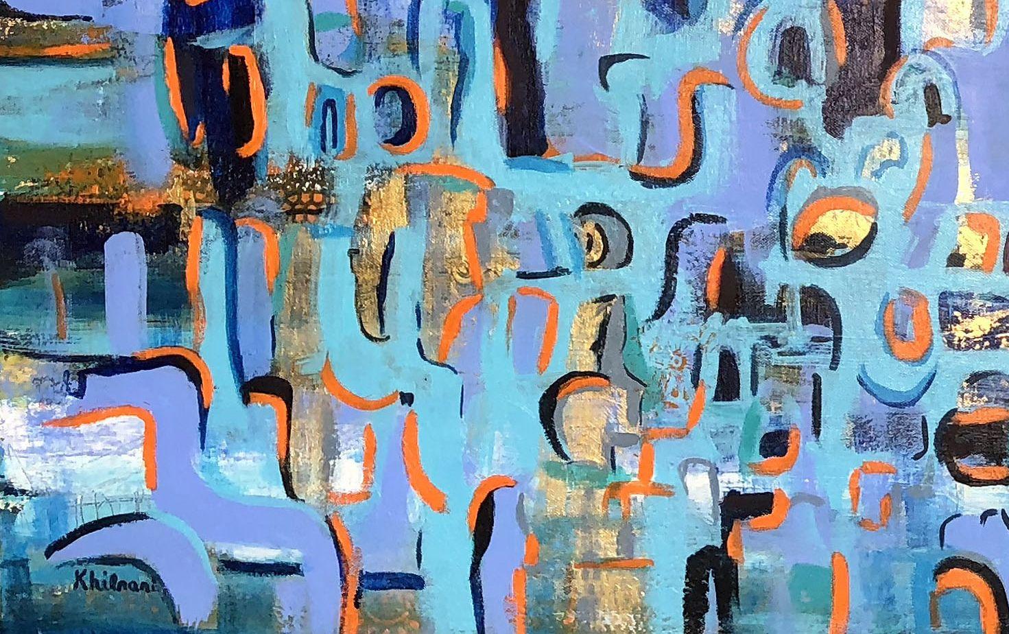 The Big Blue Patch Work, Gemälde, Acryl auf Leinwand (Abstrakt), Painting, von Rajiv Khilnani