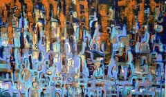 The Big Blue Patch Work, Gemälde, Acryl auf Leinwand