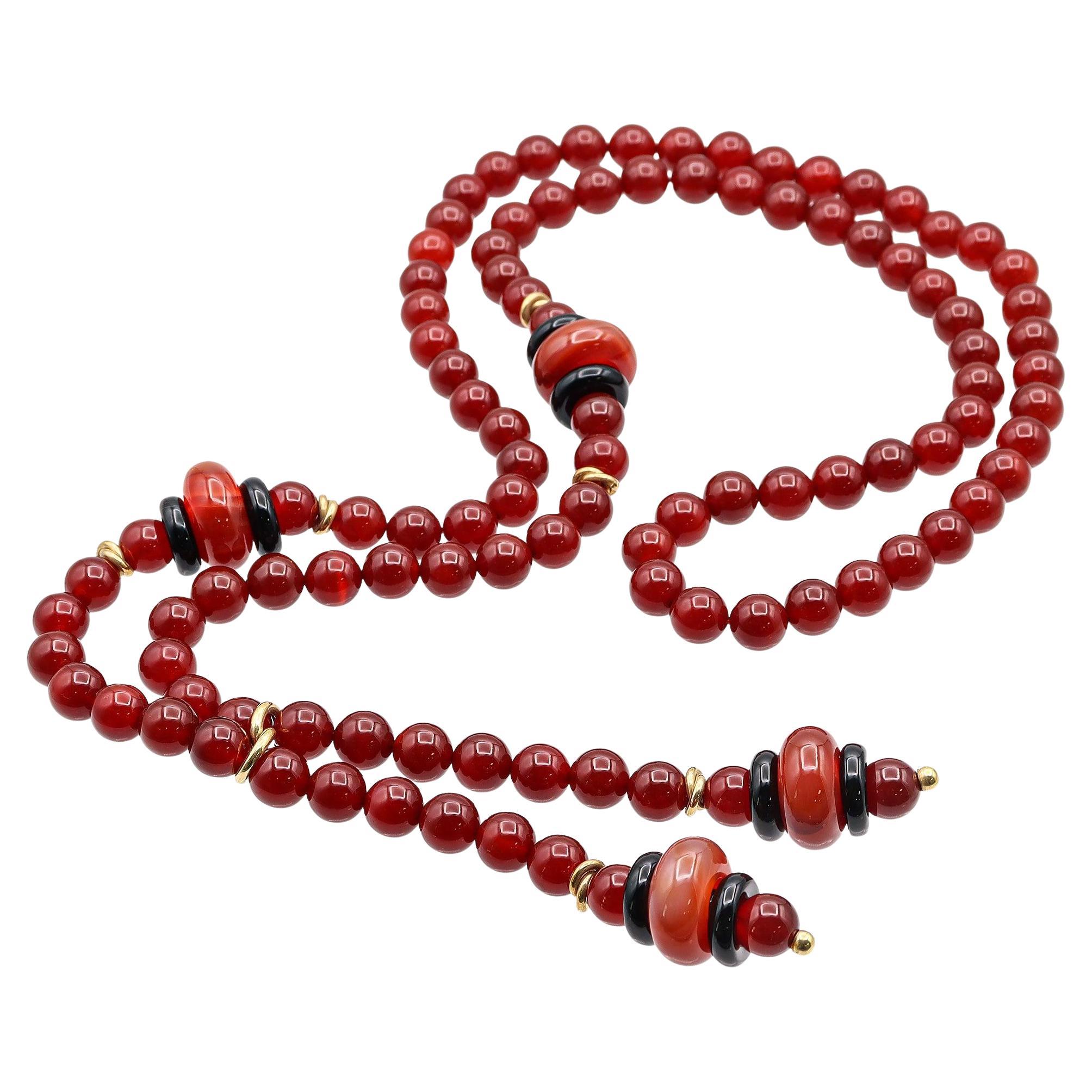 Rajola - Collana con fili di perline in corniola sarda in oro giallo 18 carati
